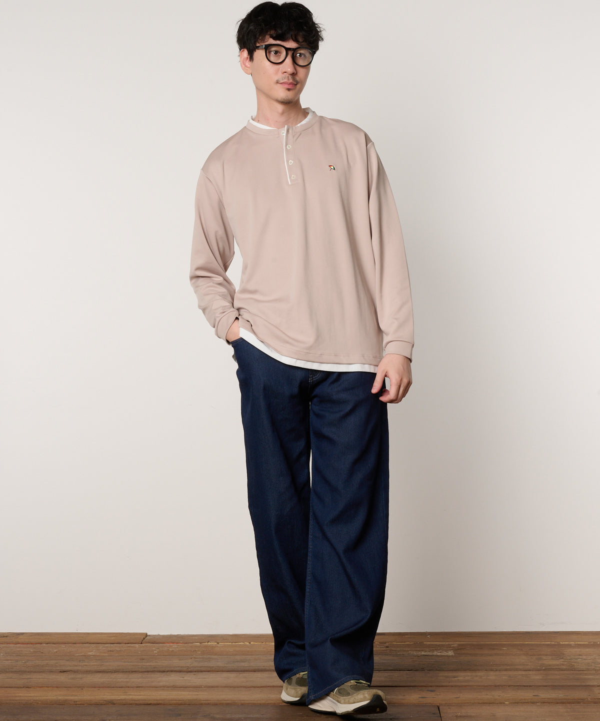 ヘンリーネック フェイクレイヤードロングTシャツ