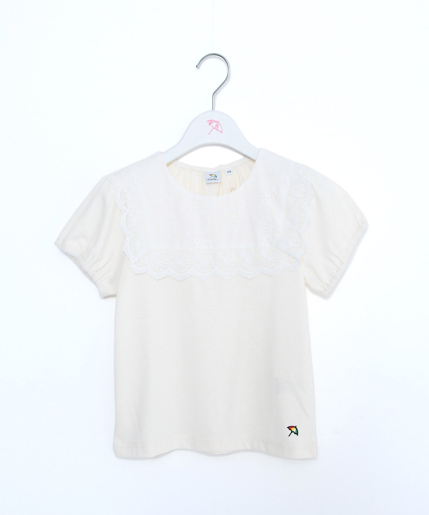 スクエアカラーレース パフスリーブ Tシャツ【キッズ】