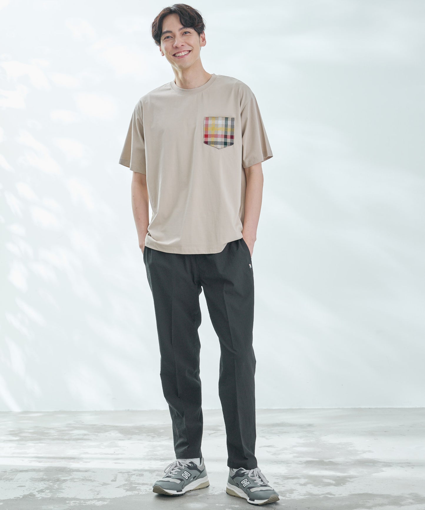 シェア パーマーチェックリブポケットTシャツ