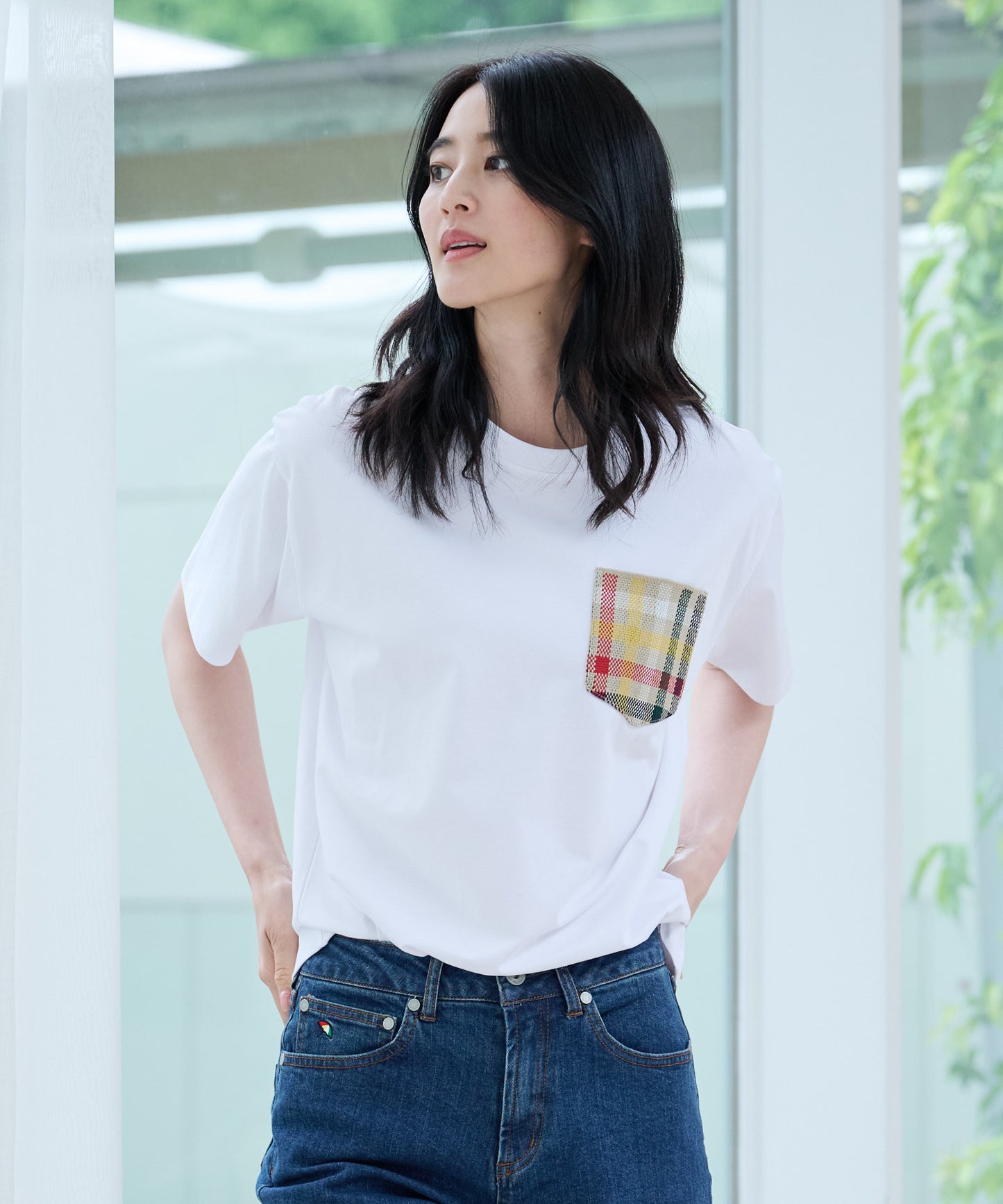シェア パーマーチェックリブポケットTシャツ
