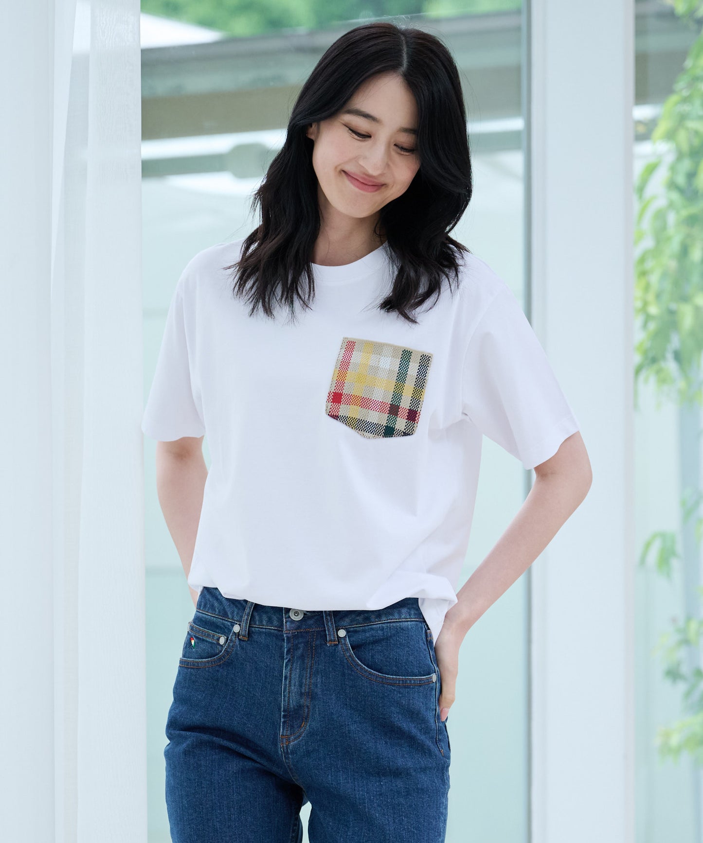 シェア パーマーチェックリブポケットTシャツ