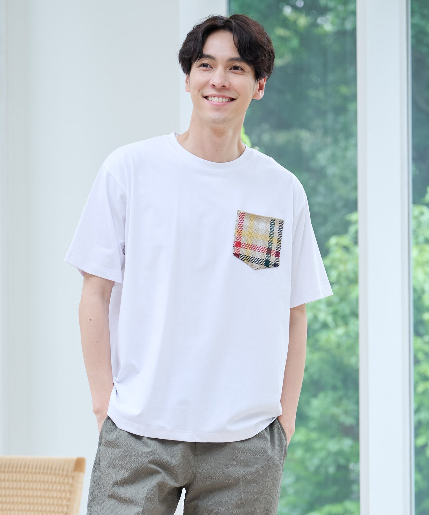 シェア パーマーチェックリブポケットTシャツ