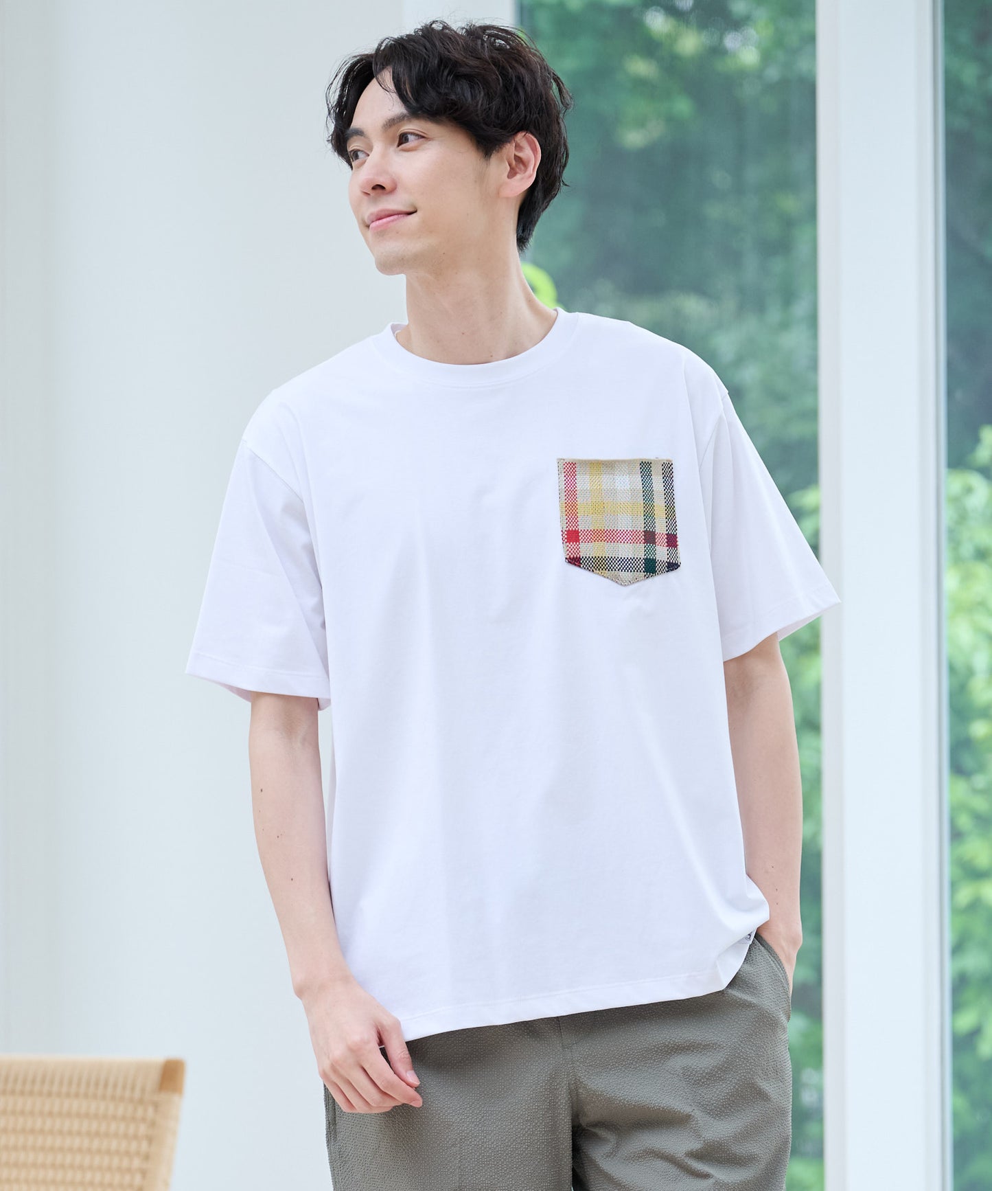 シェア パーマーチェックリブポケットTシャツ