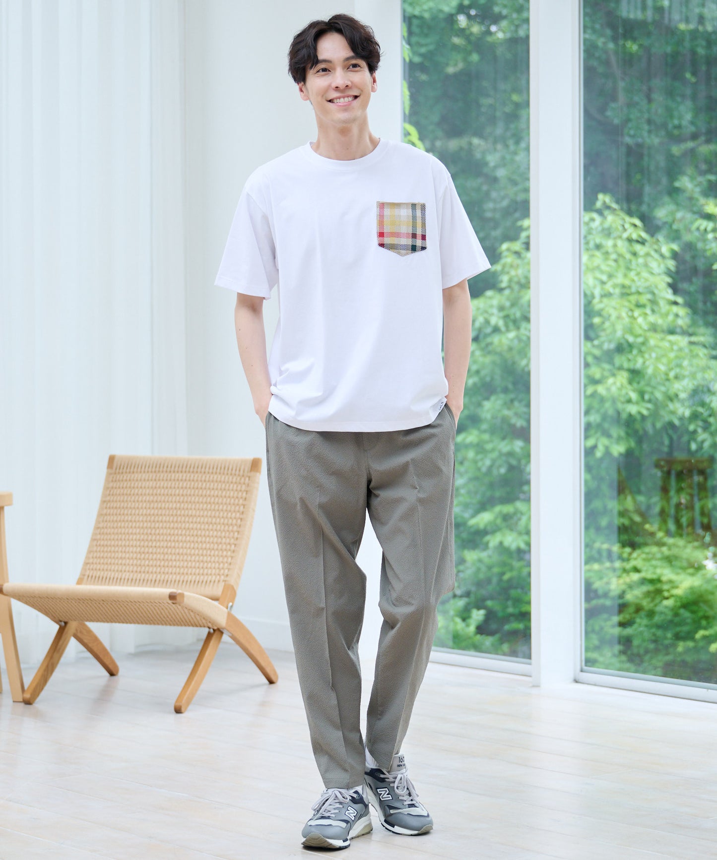 シェア パーマーチェックリブポケットTシャツ