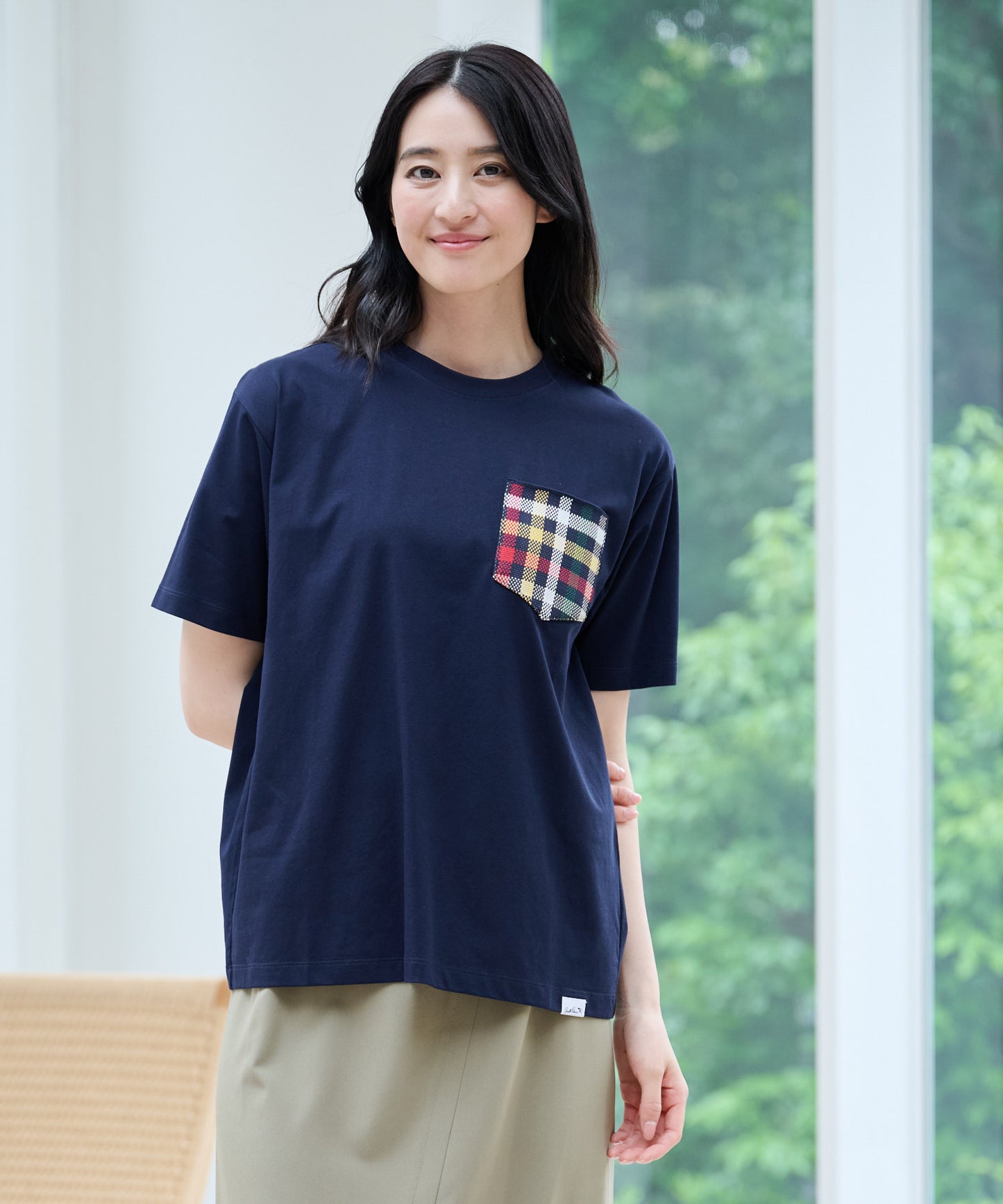 シェア パーマーチェックリブポケットTシャツ