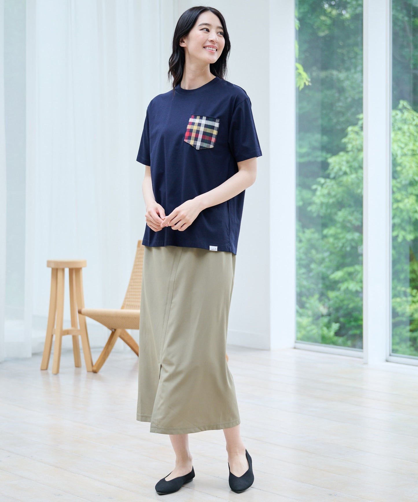 シェア パーマーチェックリブポケットTシャツ