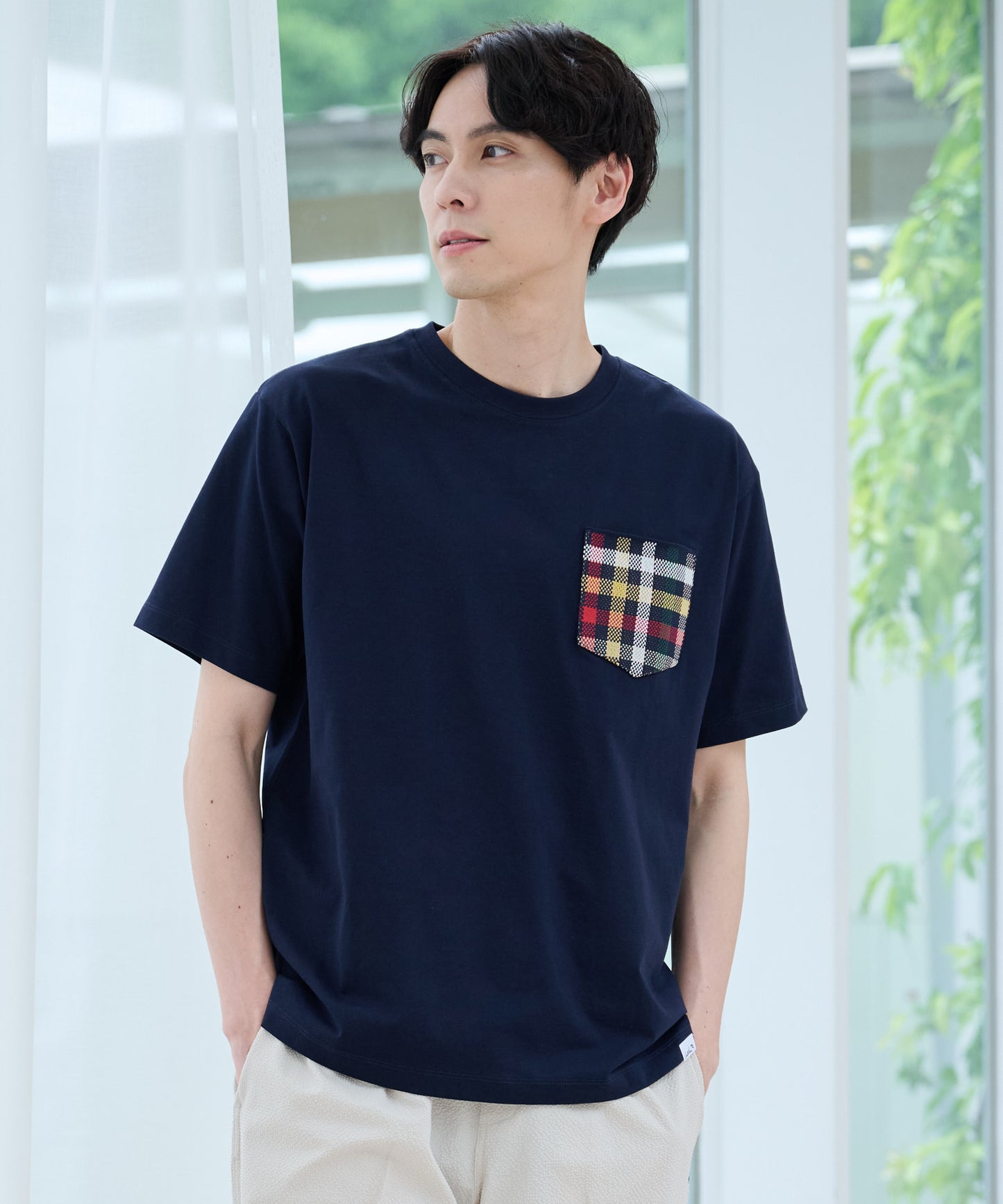 シェア パーマーチェックリブポケットTシャツ