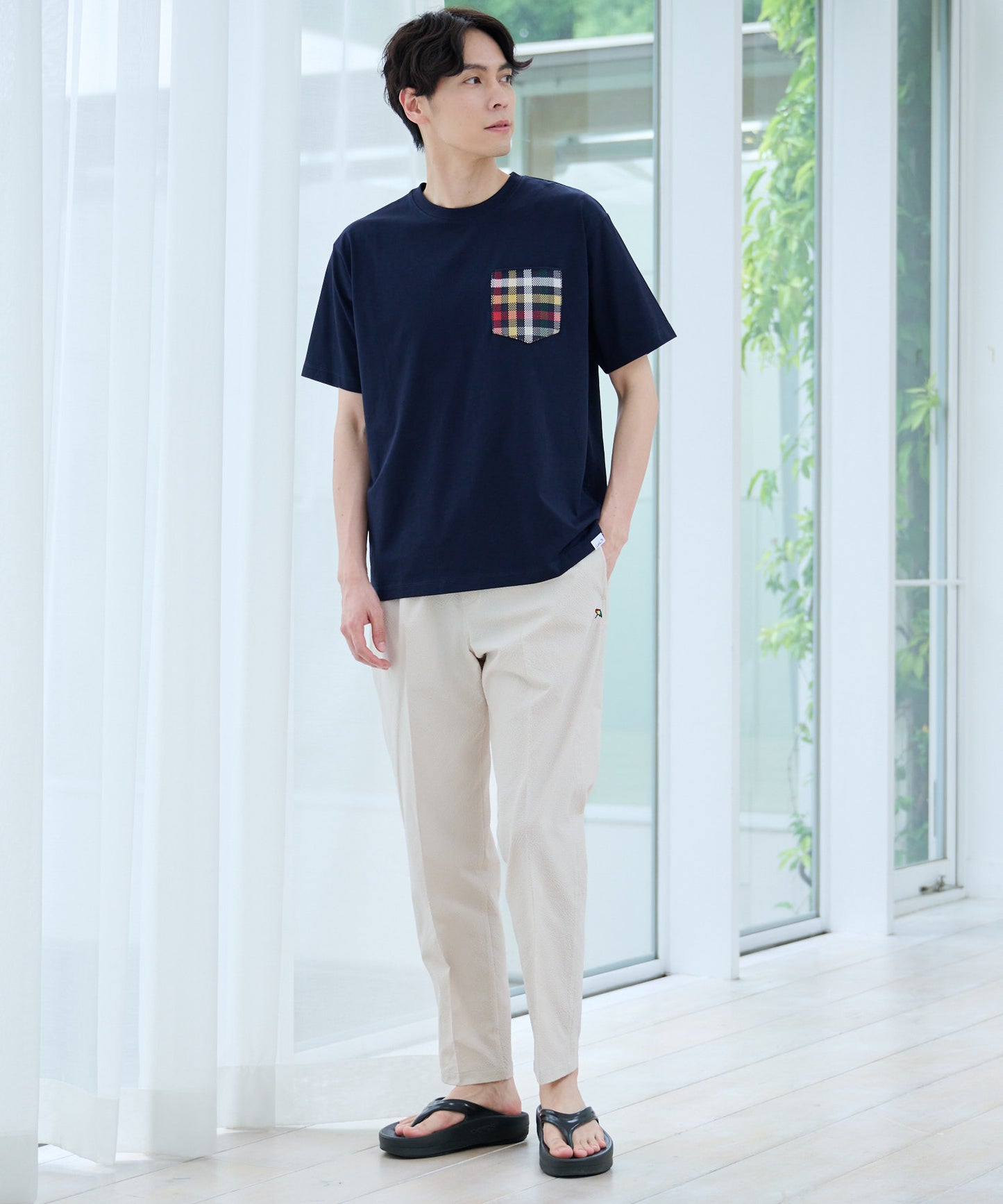 シェア パーマーチェックリブポケットTシャツ