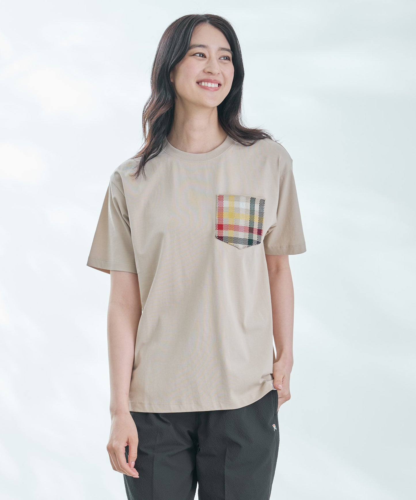 シェア パーマーチェックリブポケットTシャツ