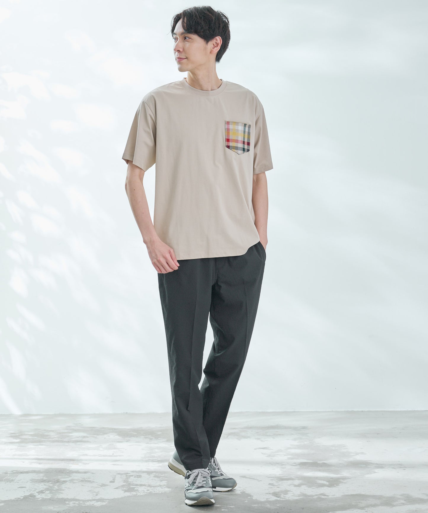 シェア パーマーチェックリブポケットTシャツ