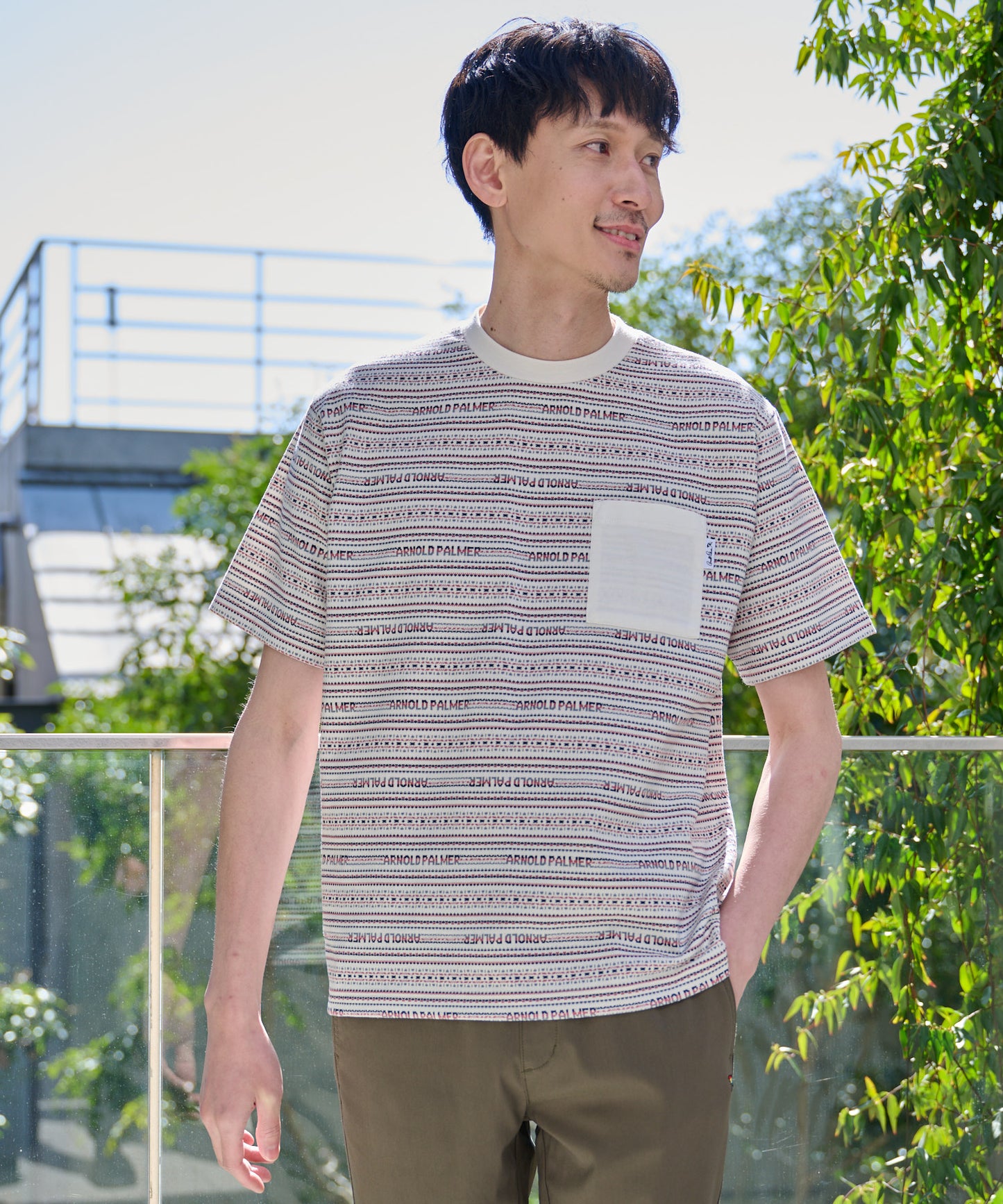 APジャガードボーダーポケット付きTシャツ