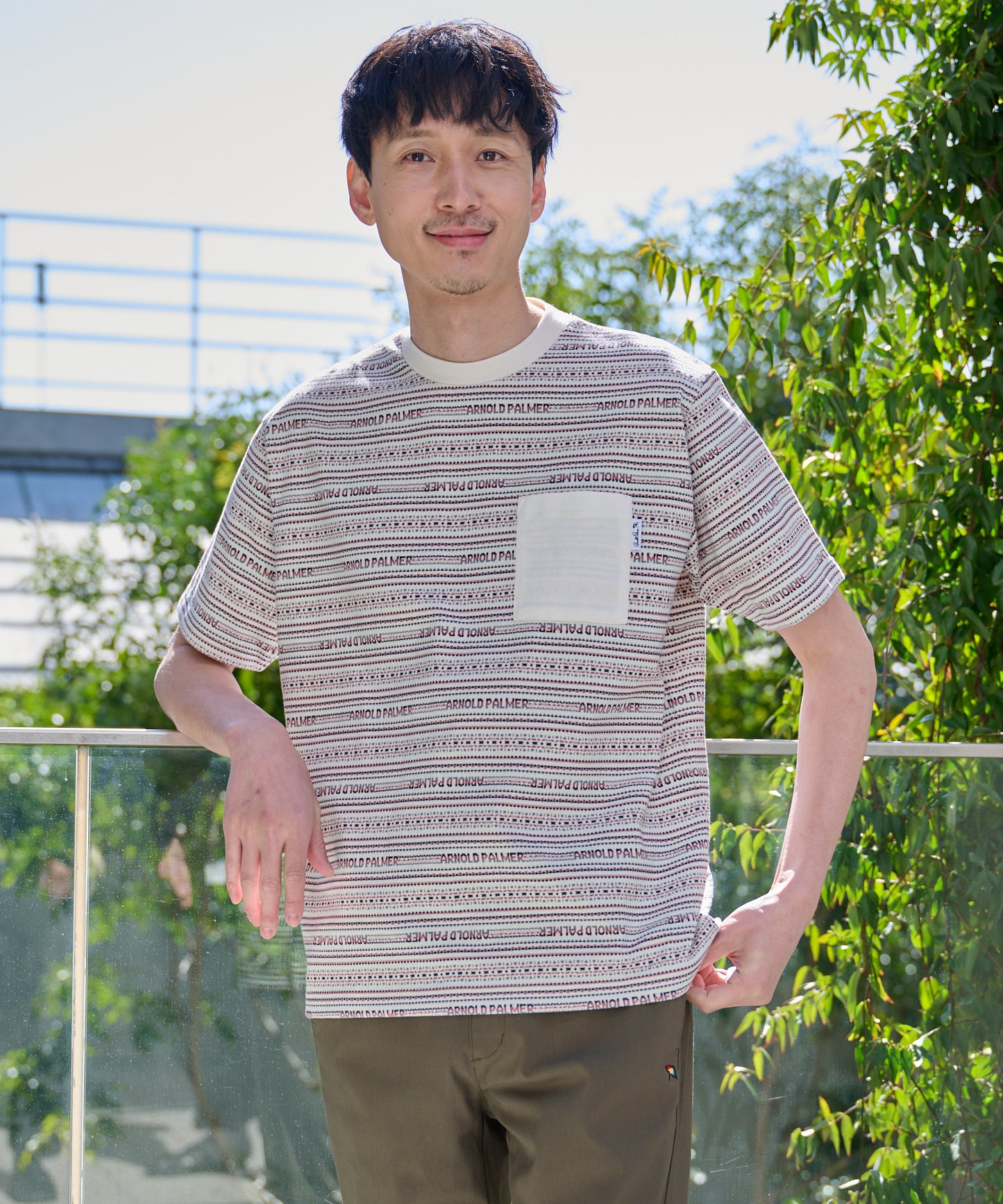 APジャガードボーダーポケット付きTシャツ