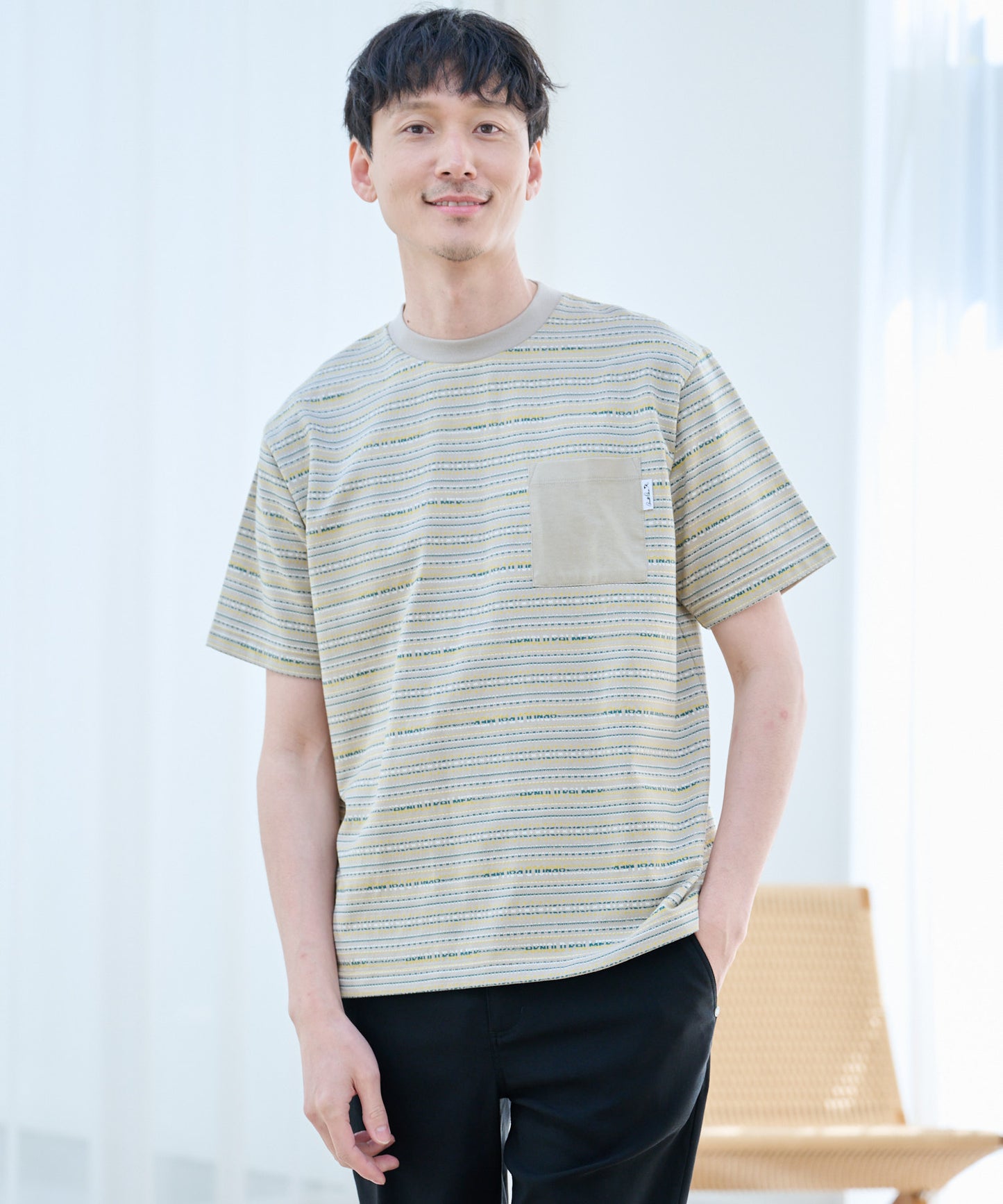 APジャガードボーダーポケット付きTシャツ
