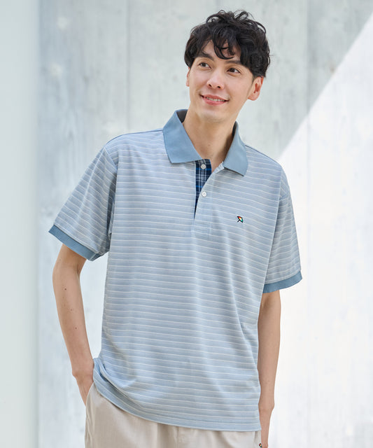Arnold Palmer 地柄ボーダー ワンポイント刺繍ポロシャツ
