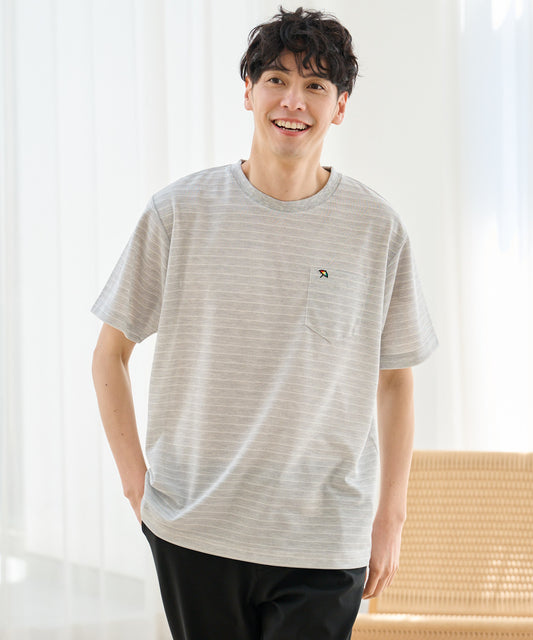 Arnold Palmer 地柄ボーダー ワンポイント刺繍Tシャツ