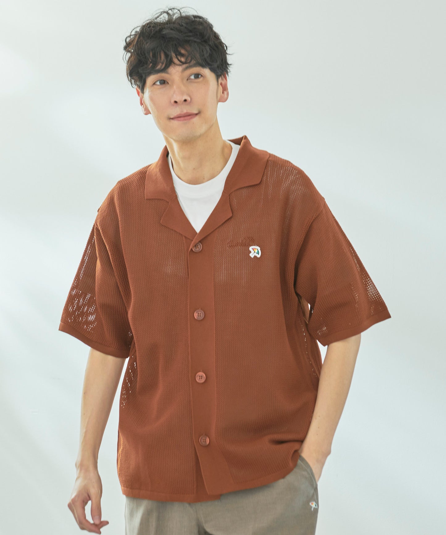 【TIME SALE】メッシュニットシャツカーディガン+Tシャツセット