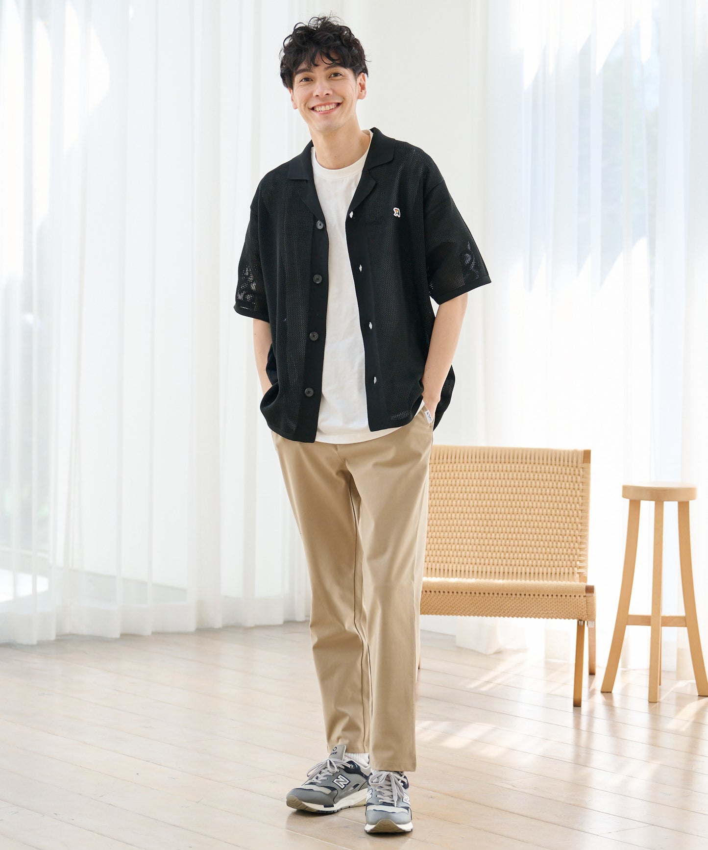 【TIME SALE】メッシュニットシャツカーディガン+Tシャツセット