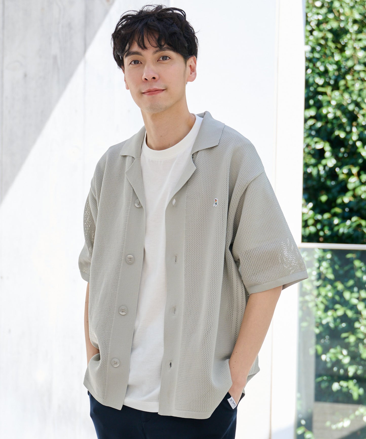 【TIME SALE】メッシュニットシャツカーディガン+Tシャツセット