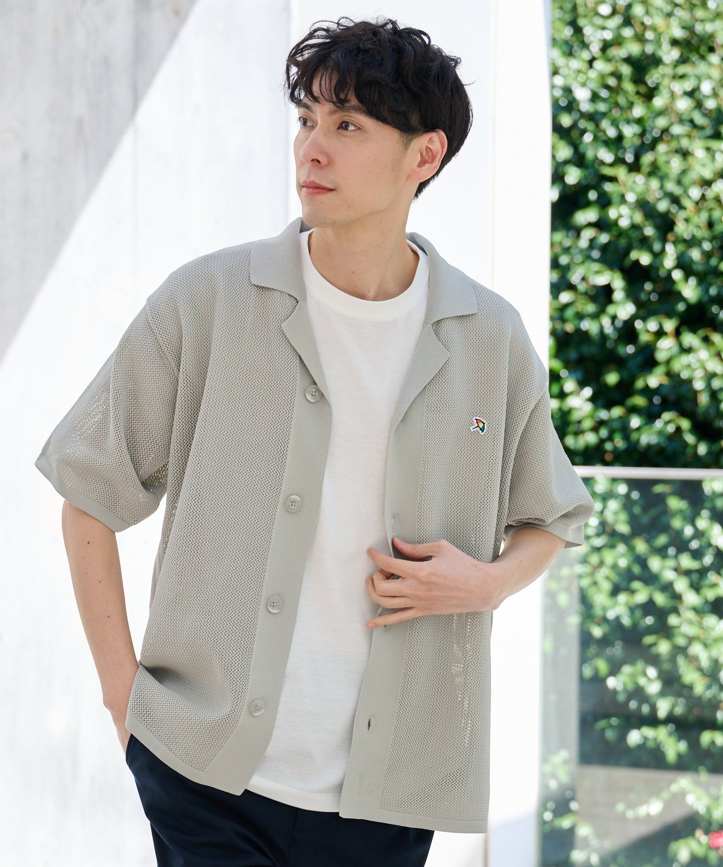 【TIME SALE】メッシュニットシャツカーディガン+Tシャツセット