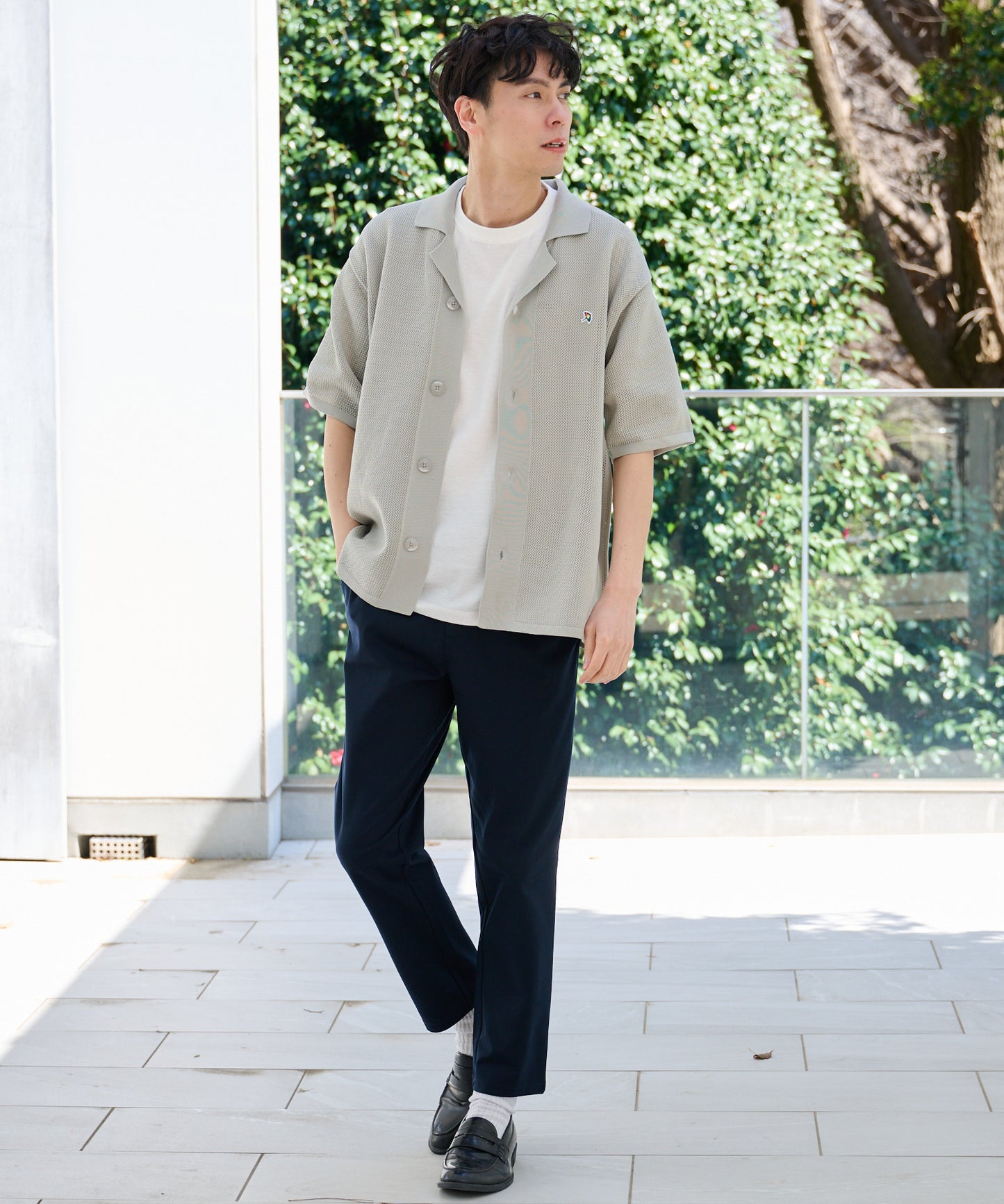 【TIME SALE】メッシュニットシャツカーディガン+Tシャツセット