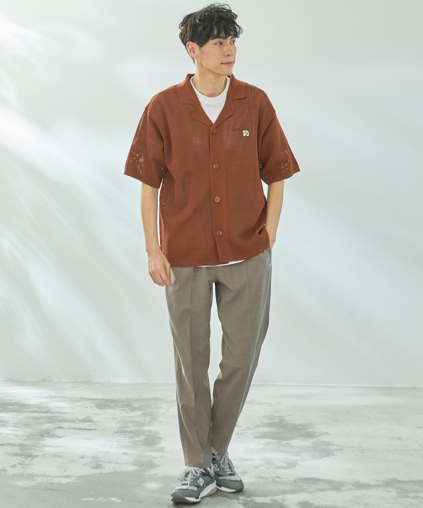 【TIME SALE】メッシュニットシャツカーディガン+Tシャツセット