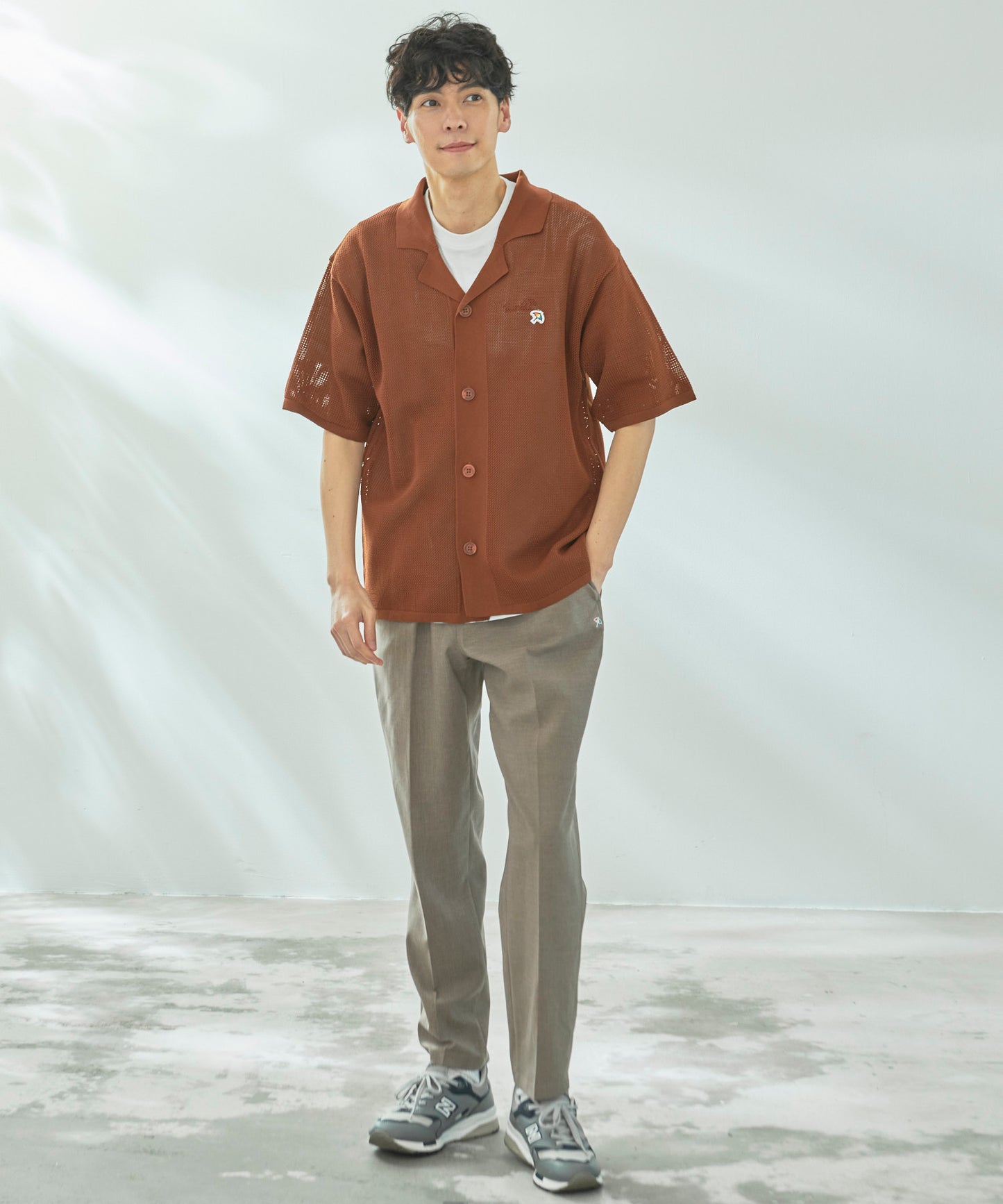 【TIME SALE】メッシュニットシャツカーディガン+Tシャツセット