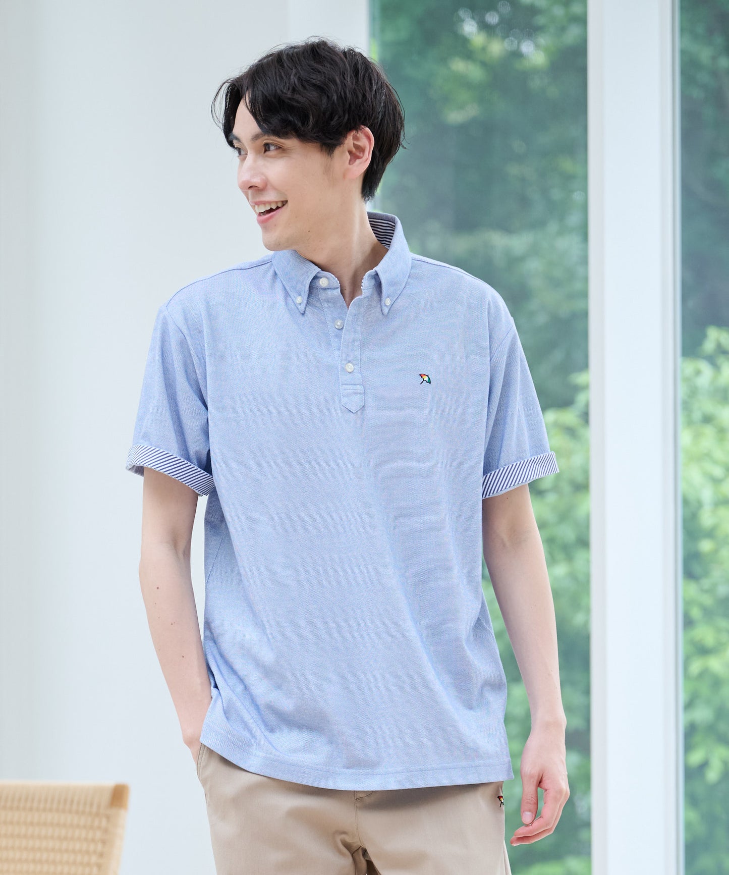 【TIME SALE】シャンブレー鹿の子 ボタンダウンポロTシャツ