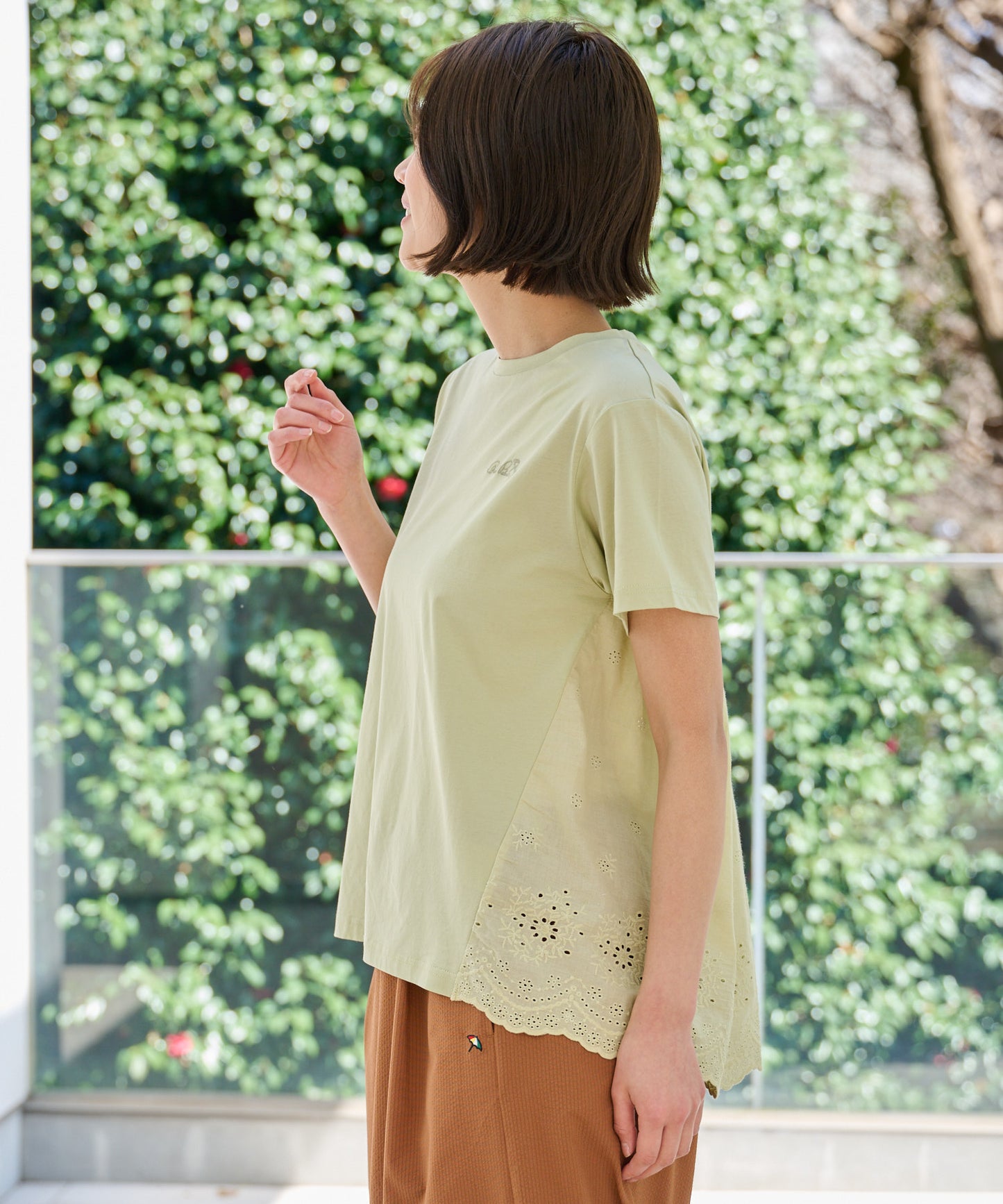 【TIME SALE】さらラクカットソー バックレースドッキングプルオーバー