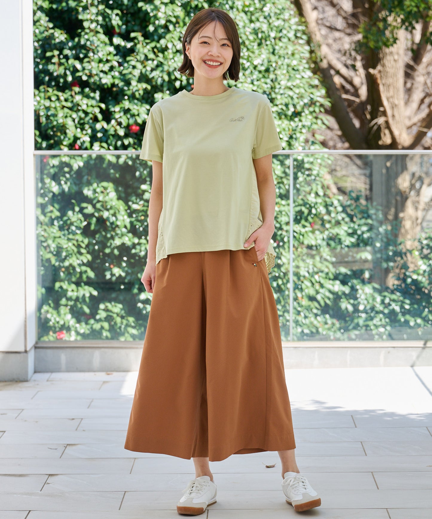 【TIME SALE】さらラクカットソー バックレースドッキングプルオーバー