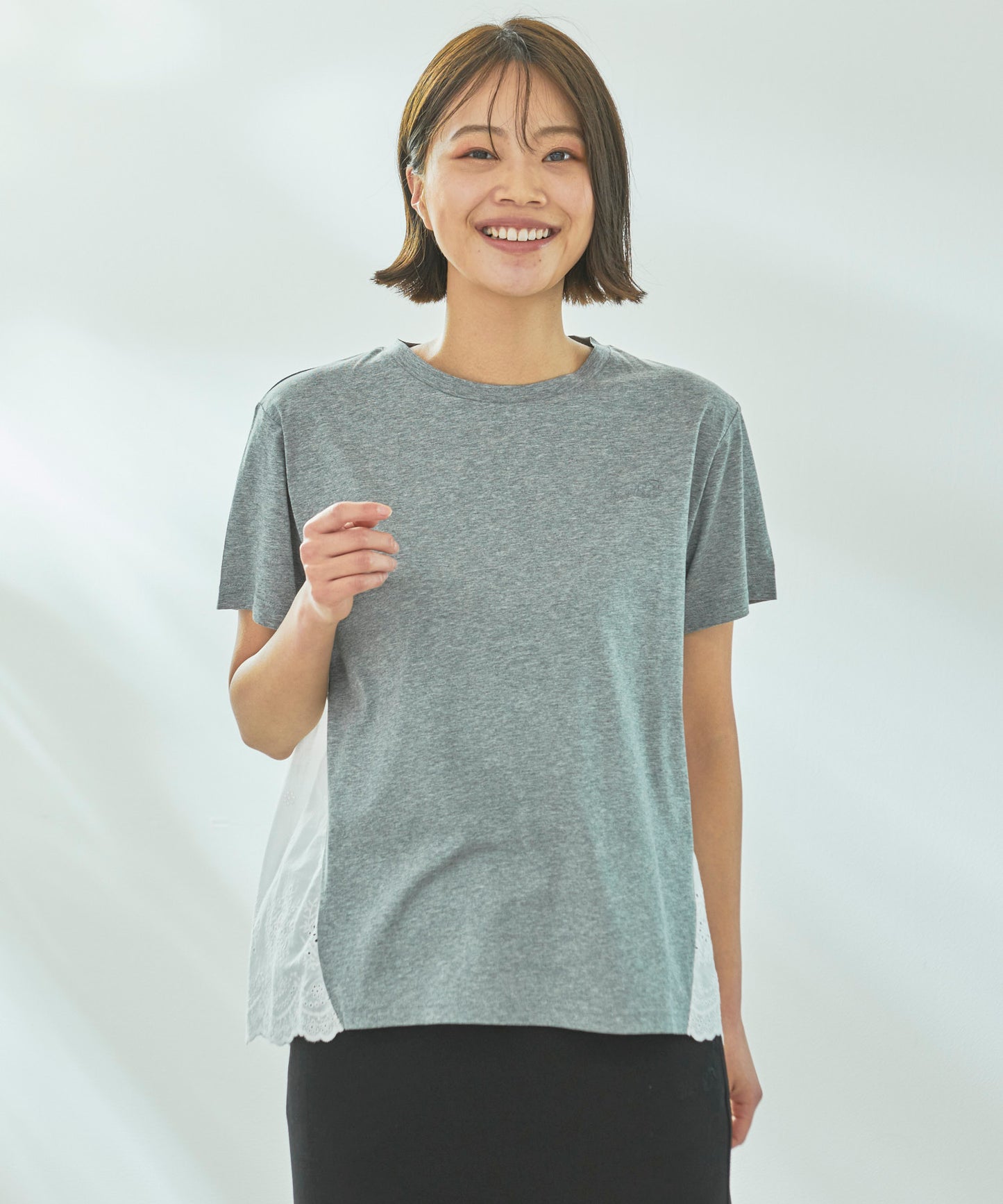 【TIME SALE】さらラクカットソー バックレースドッキングプルオーバー