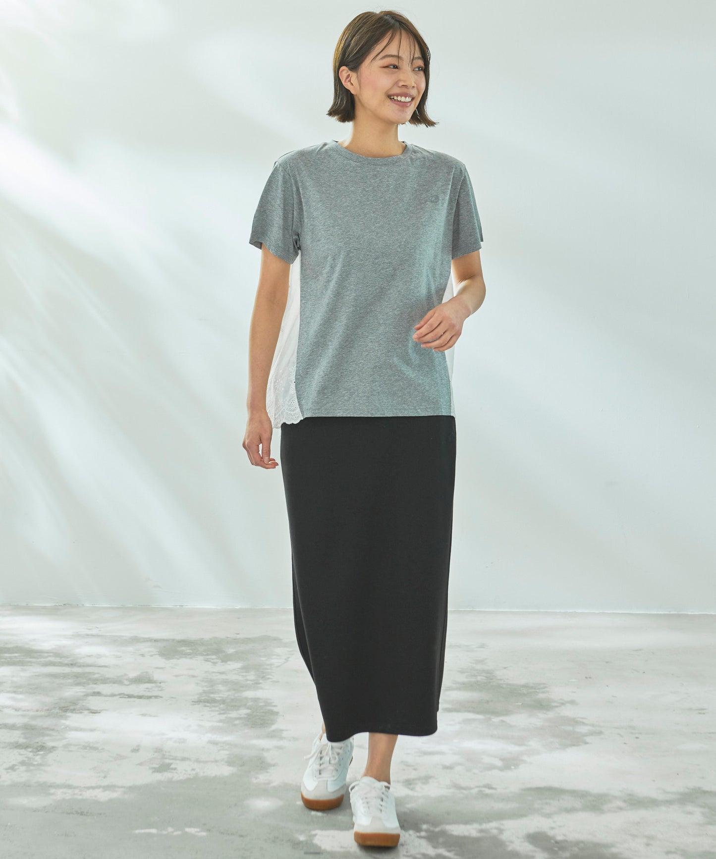 【TIME SALE】さらラクカットソー バックレースドッキングプルオーバー