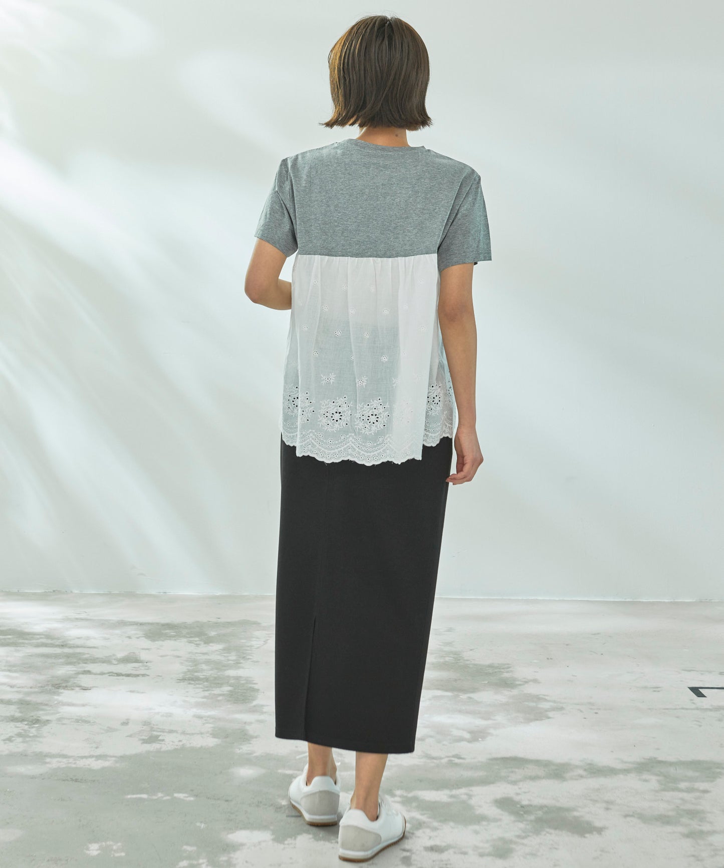 【TIME SALE】さらラクカットソー バックレースドッキングプルオーバー