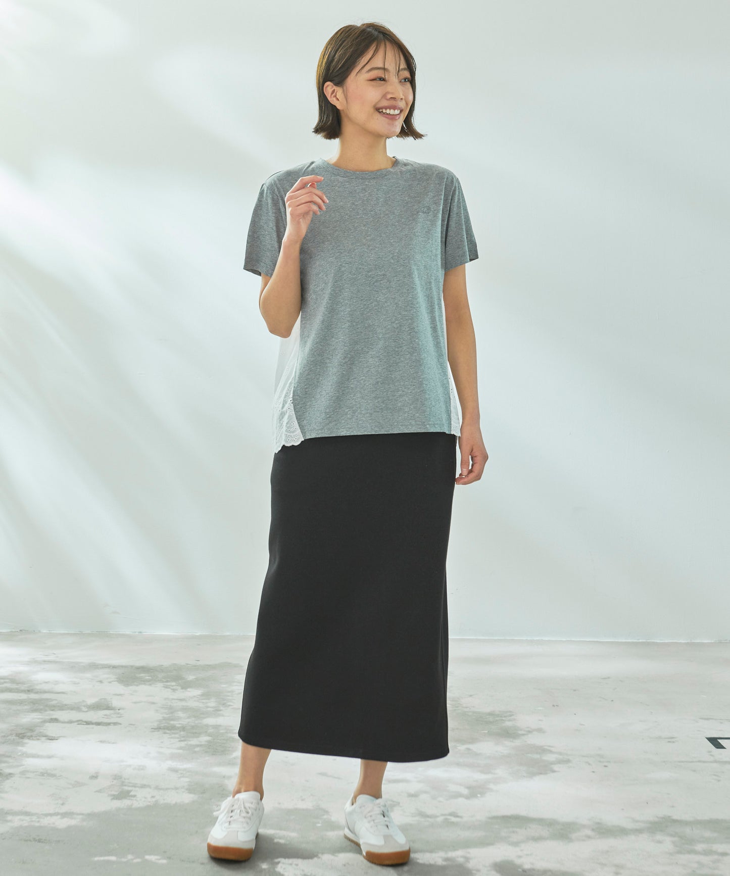 【TIME SALE】さらラクカットソー バックレースドッキングプルオーバー
