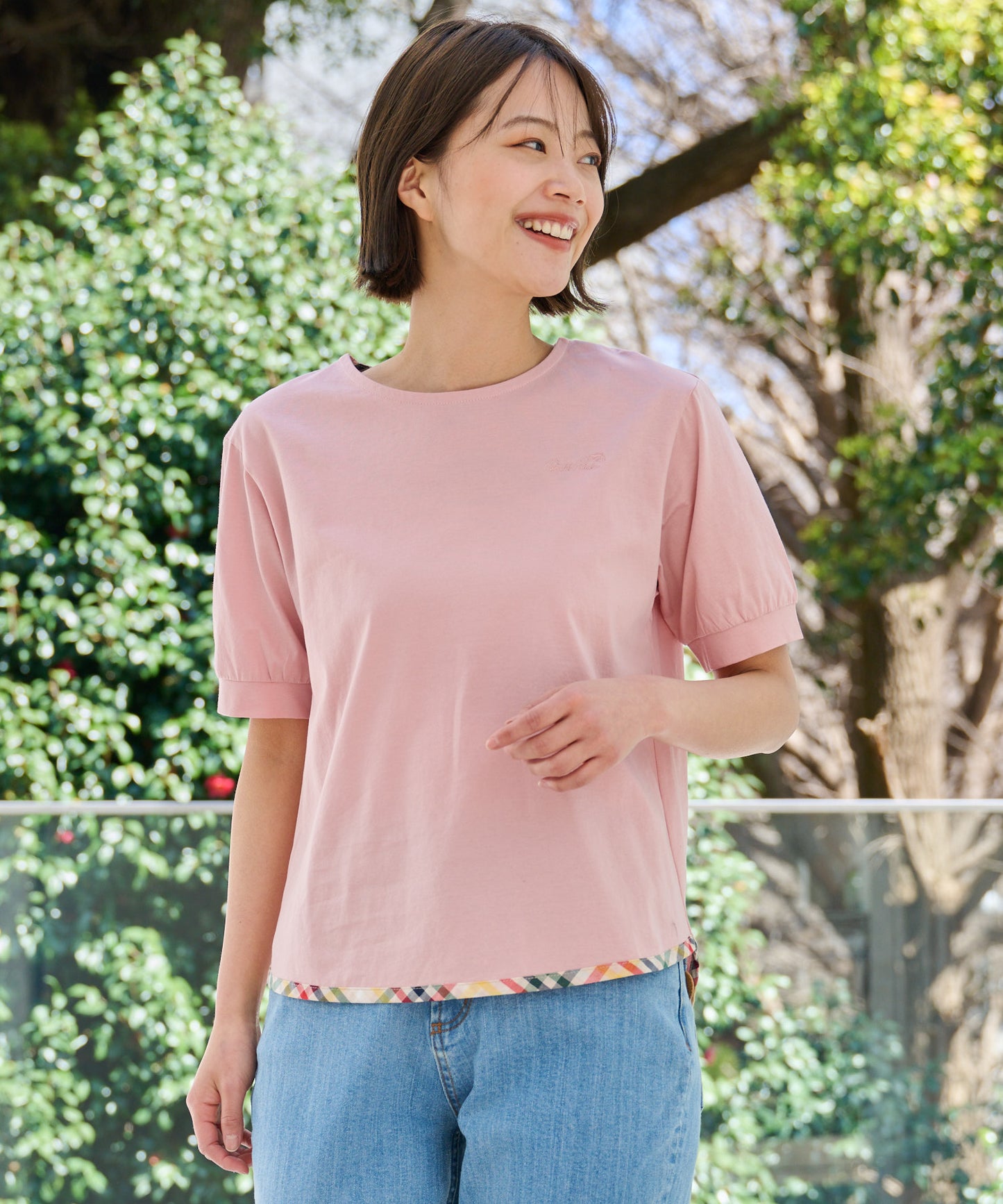 さらラクカットソー パーマーヘムパイピングTシャツ