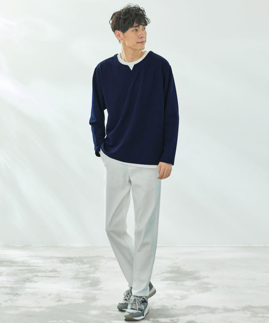 Arnold Palmer ドライリップル キーネックフェイクレイヤード ロングTシャツ