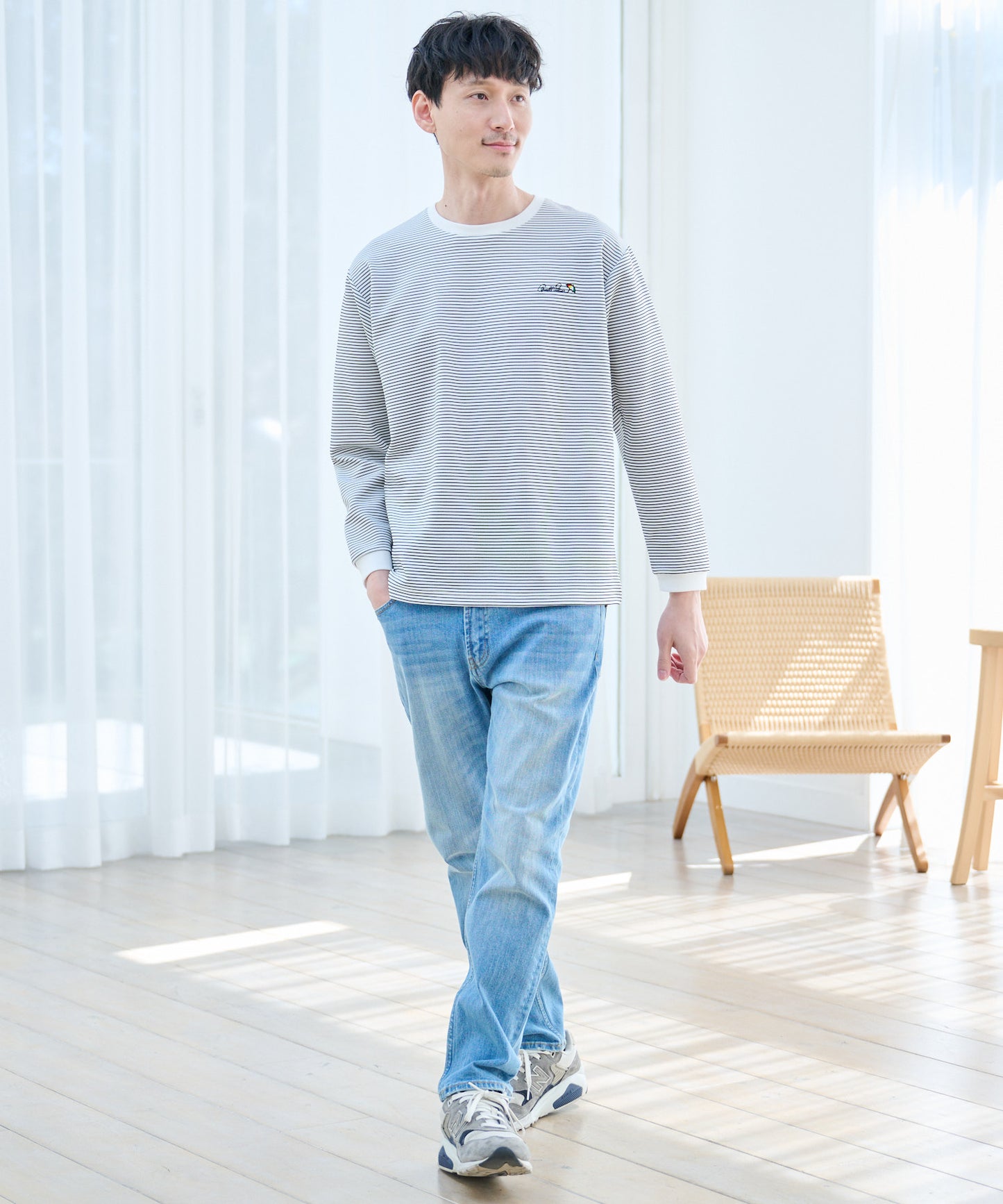 ドライリップル ボーダー ロングスリーブTシャツ