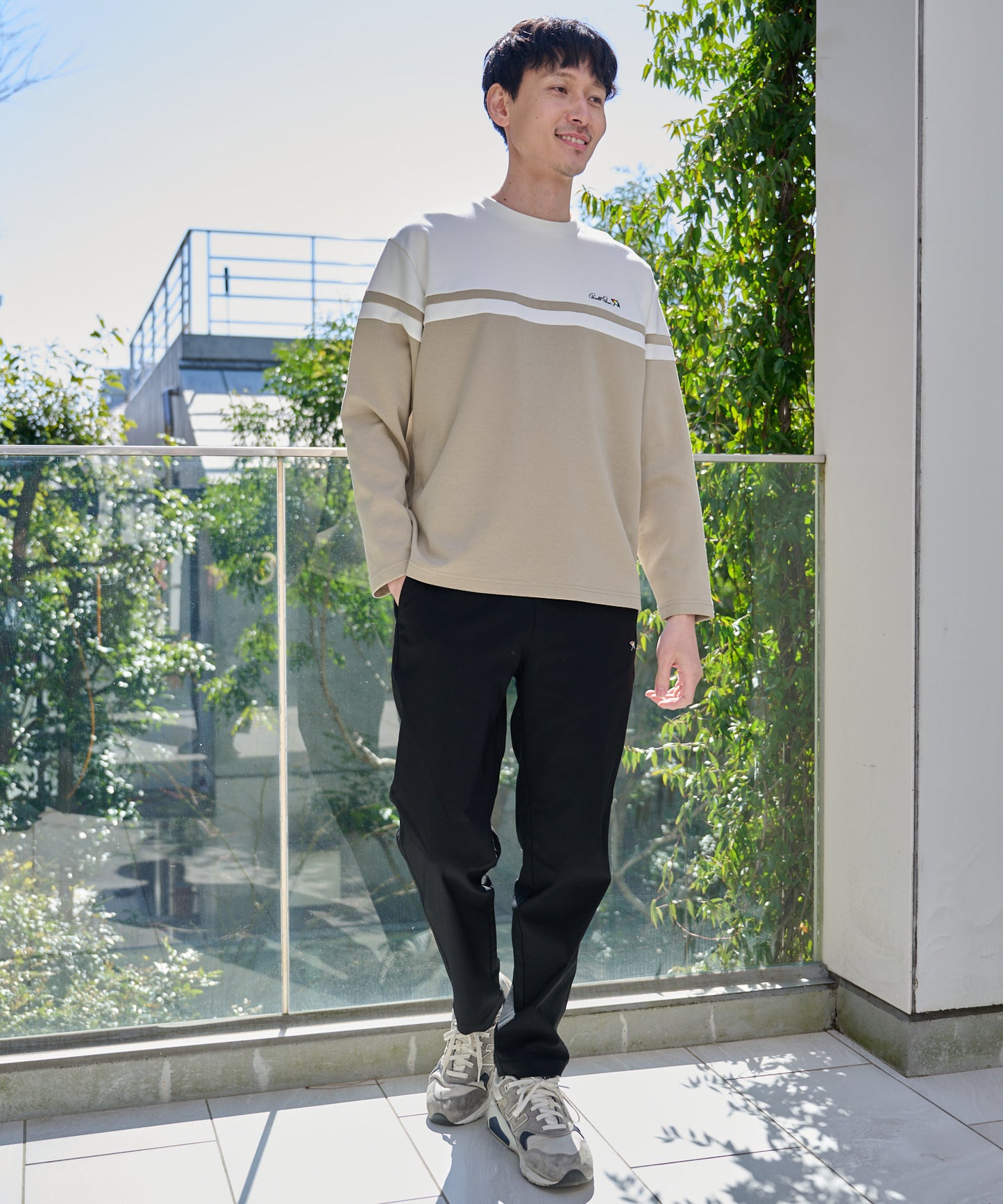 ストレッチポンチ パネルボーダー ロングスリーブTシャツ