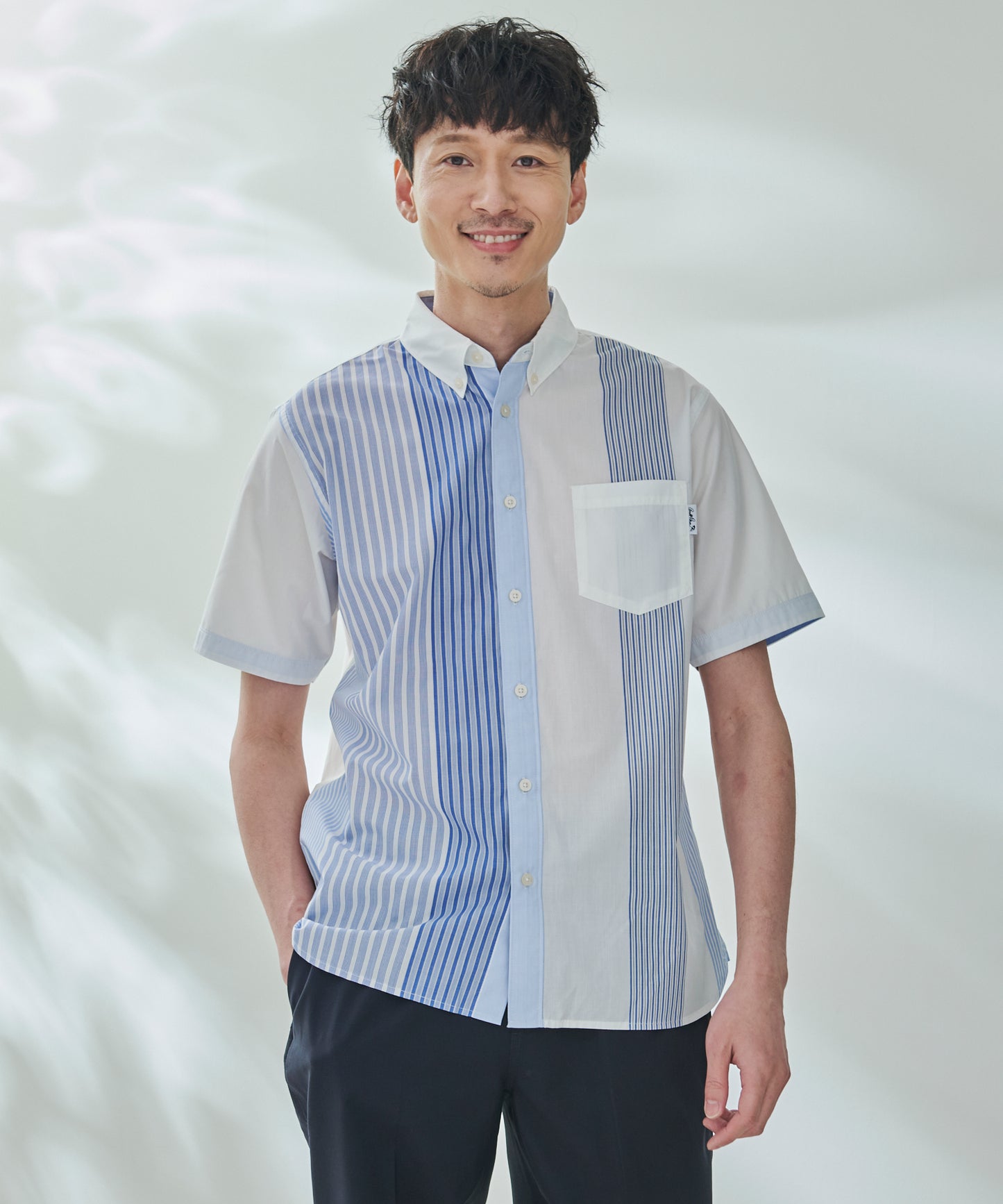 【TIME SALE】パネルランダムストライプ半袖シャツ