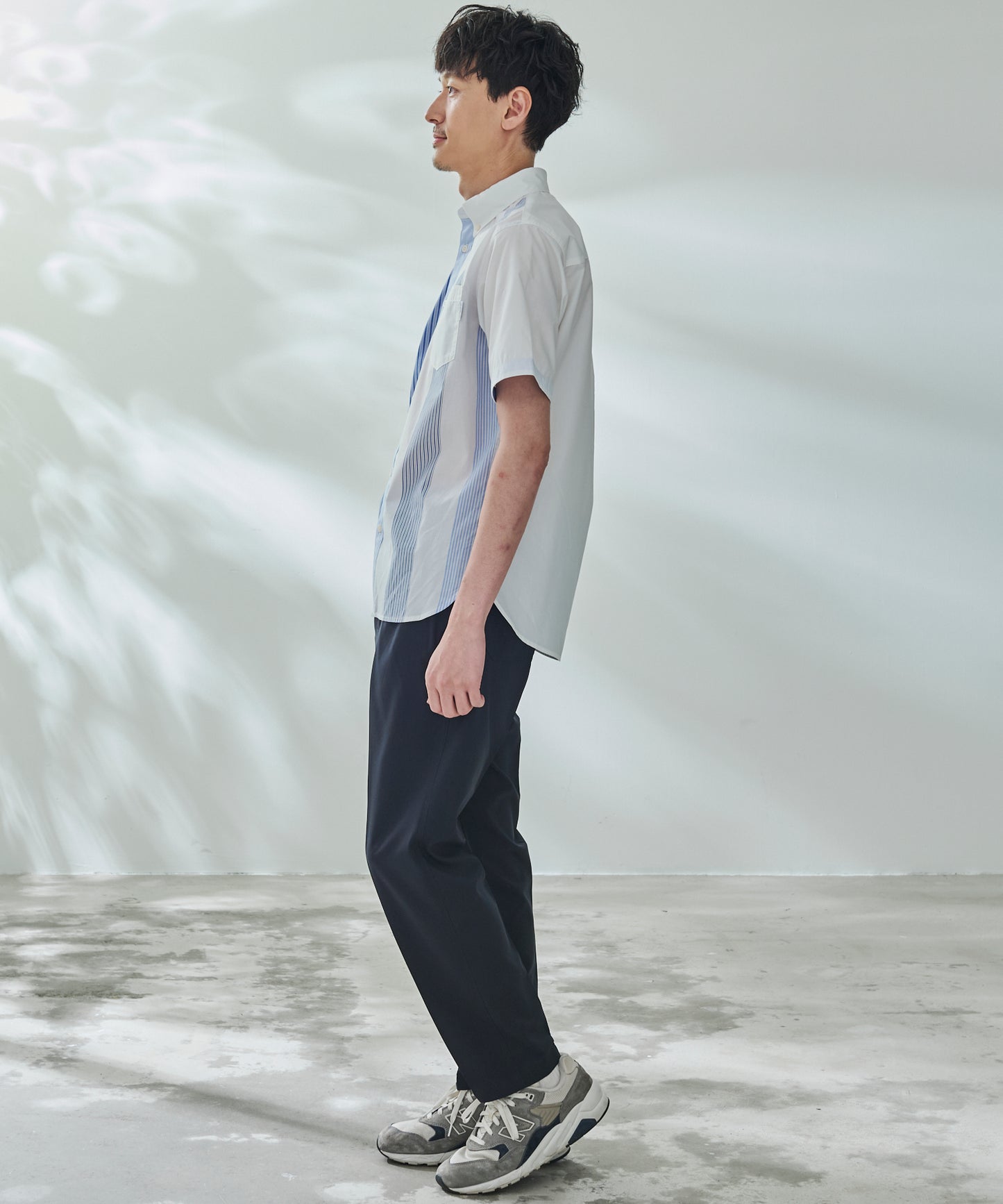 【TIME SALE】パネルランダムストライプ半袖シャツ