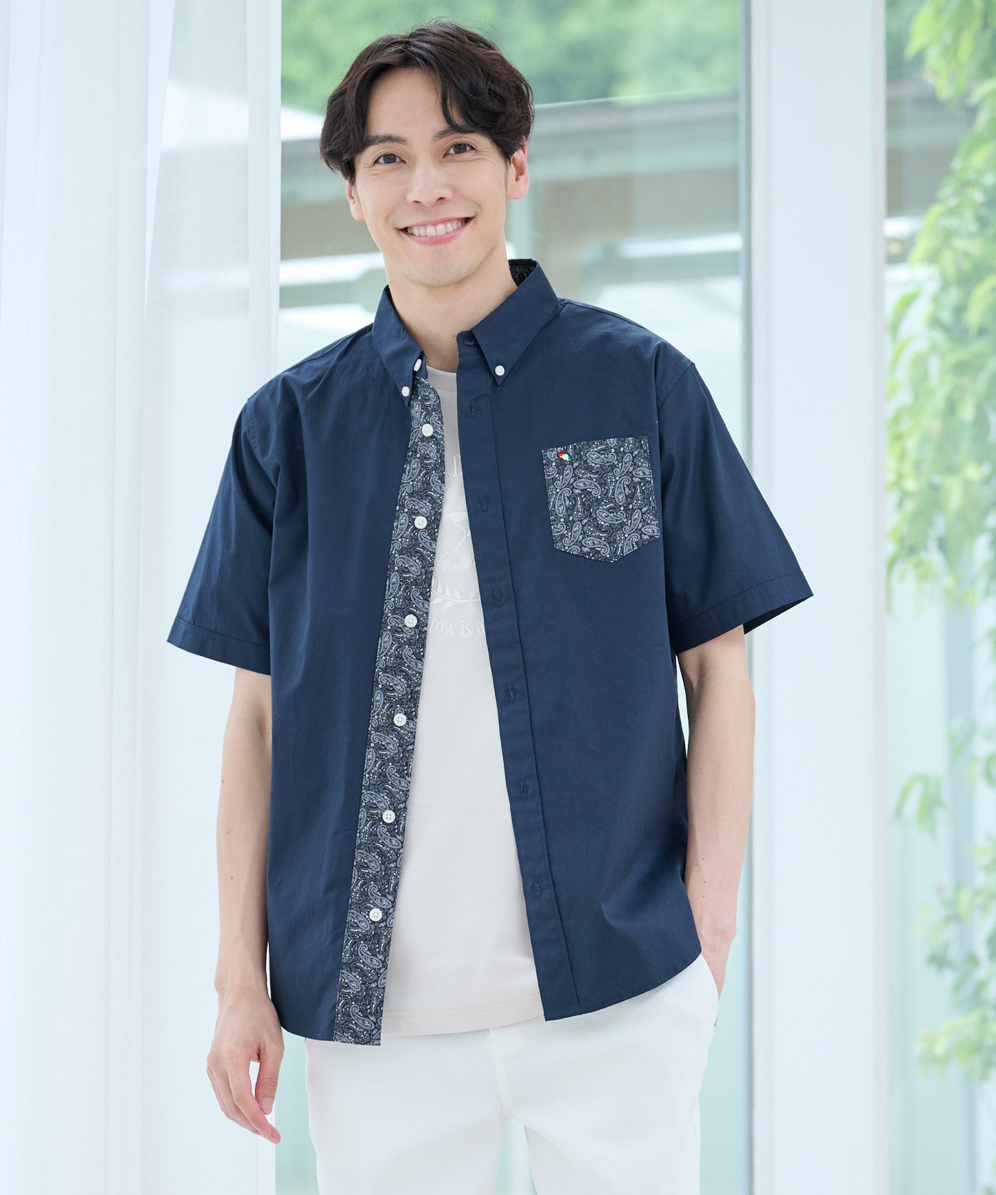 バンダナ切替半袖シャツ