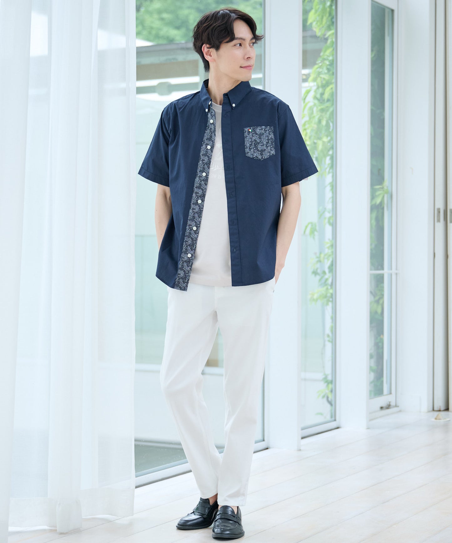 バンダナ切替半袖シャツ