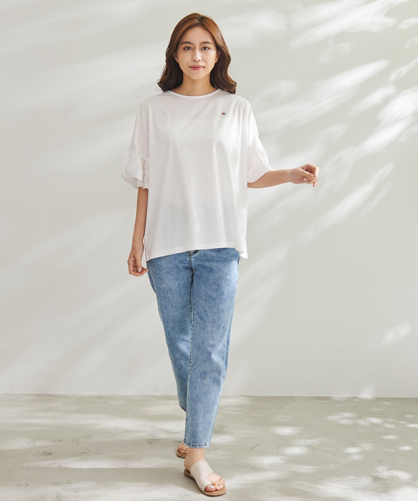 【残り3点】袖レース シルケット天竺Tシャツ