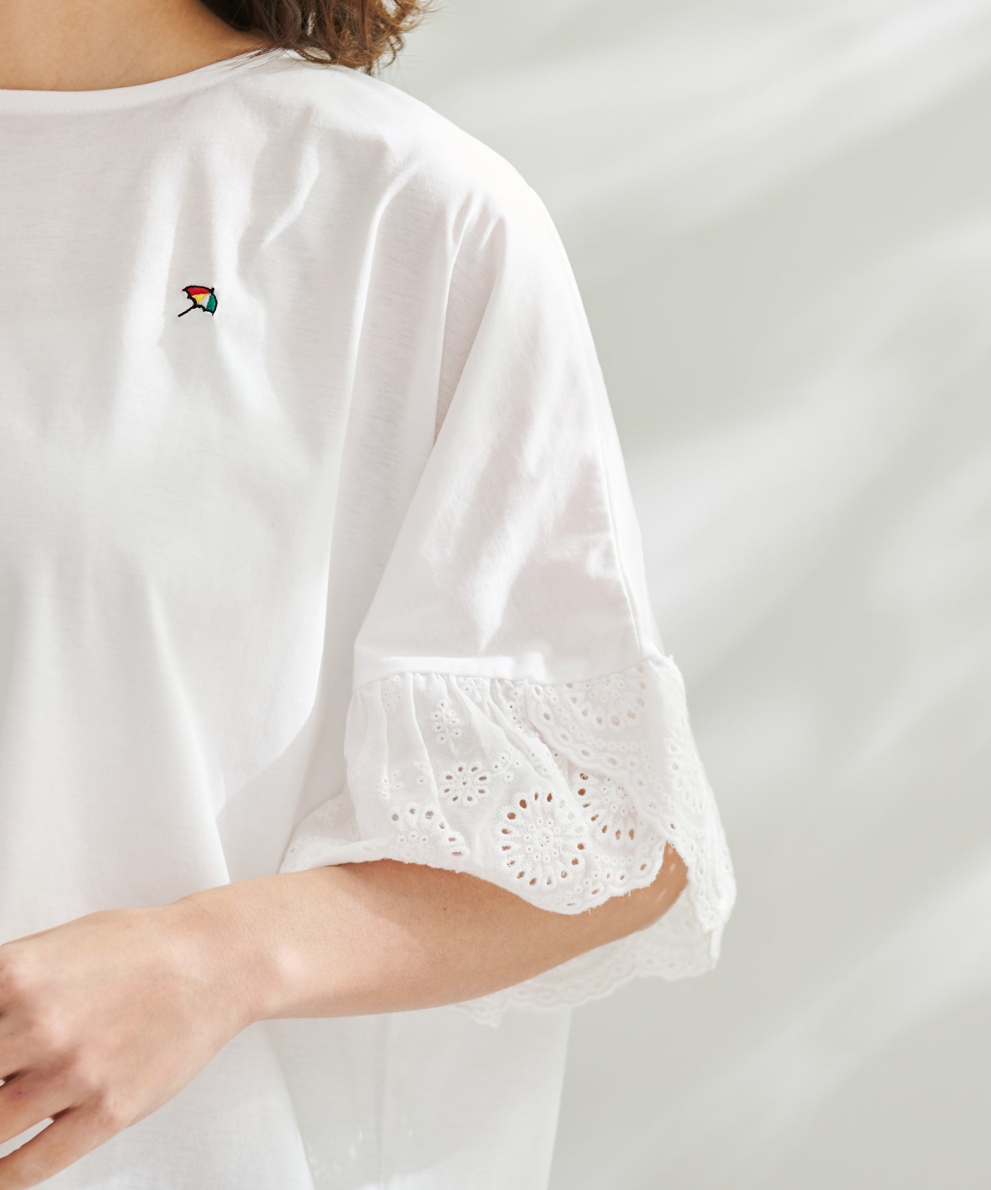【残り3点】袖レース シルケット天竺Tシャツ