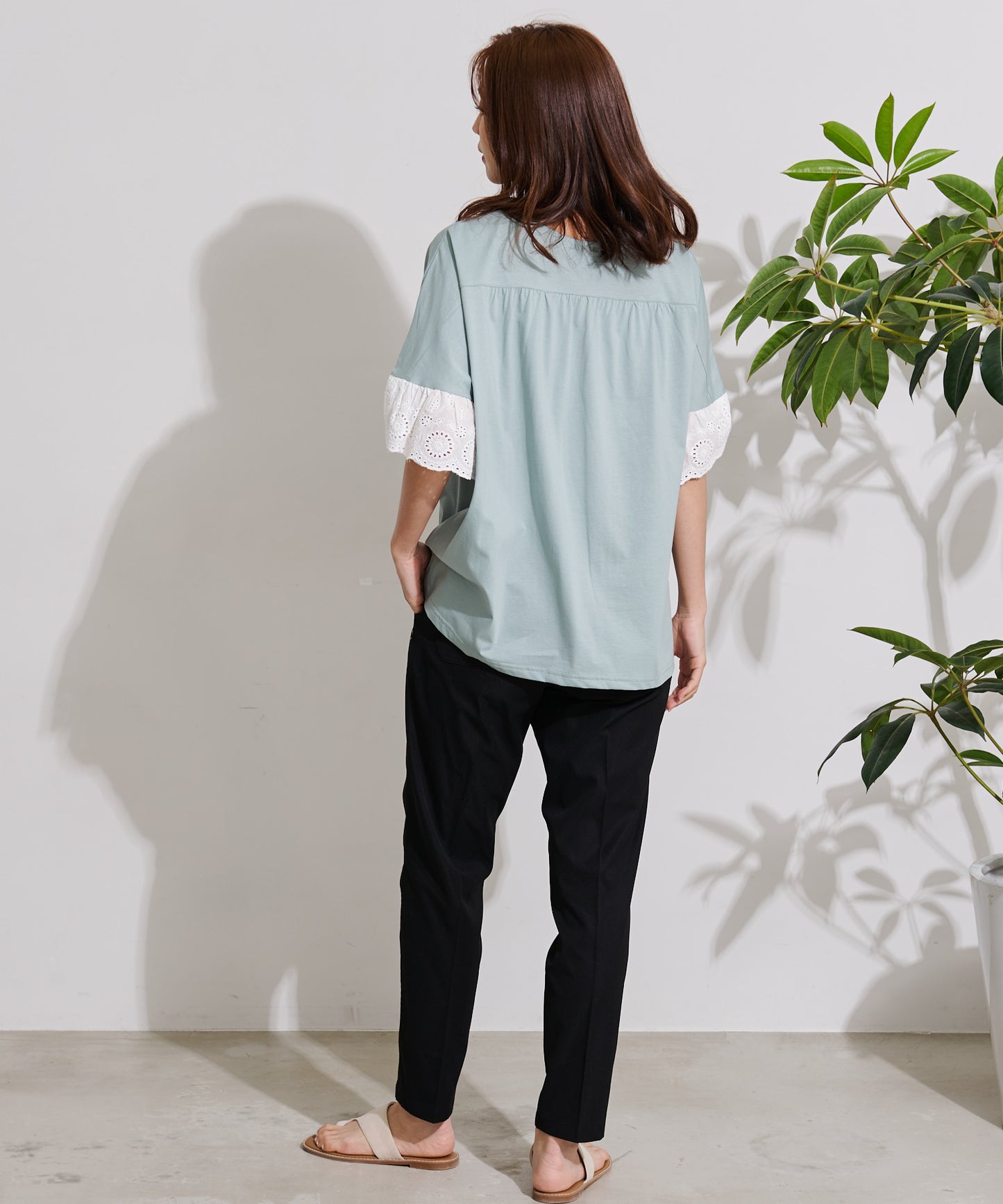 【残り3点】袖レース シルケット天竺Tシャツ
