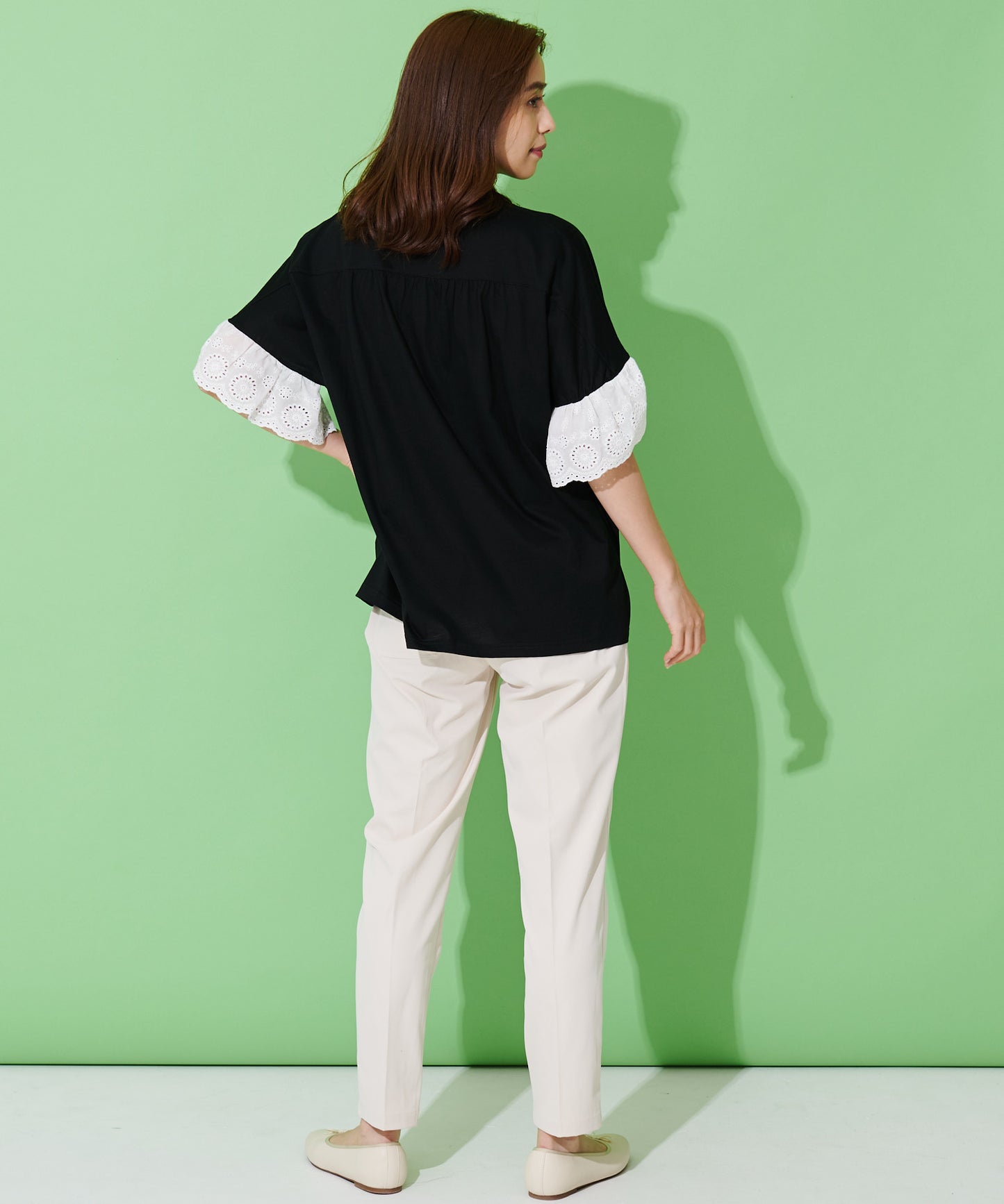 【残り3点】袖レース シルケット天竺Tシャツ
