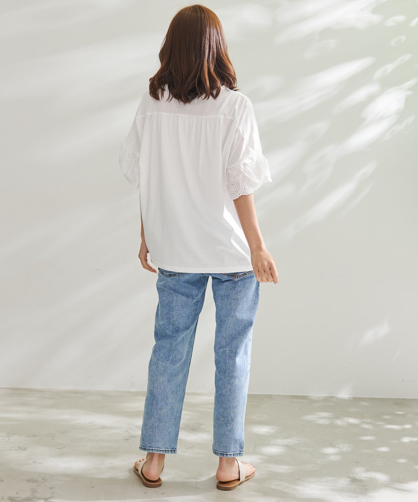 【残り3点】袖レース シルケット天竺Tシャツ