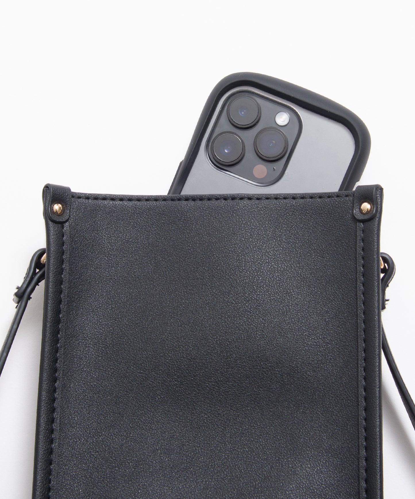 フェイクレザーパーマ―チェック切替スマホショルダーバッグ