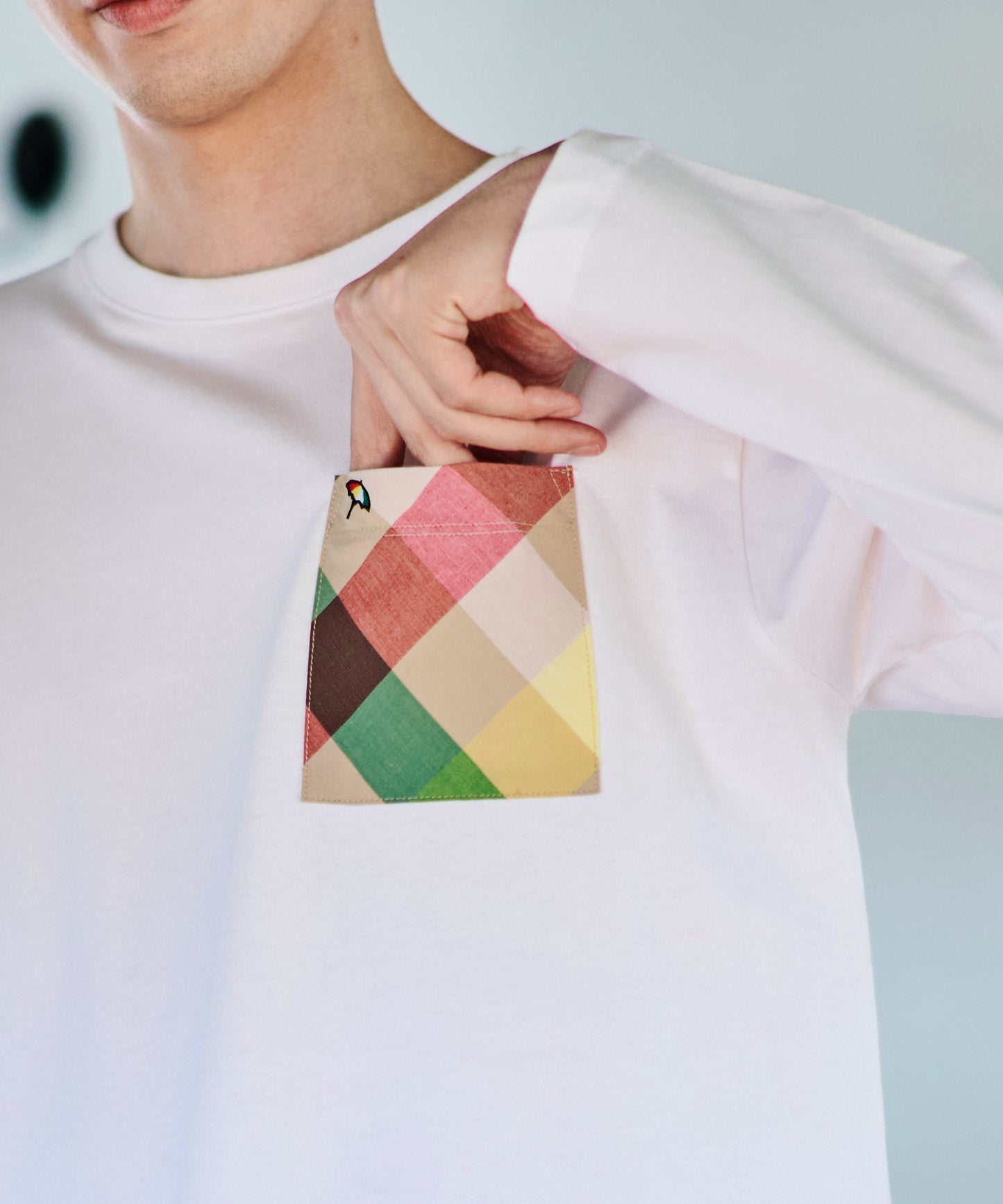 ビックパーマーチェックポケット シェアロングスリーブTシャツ