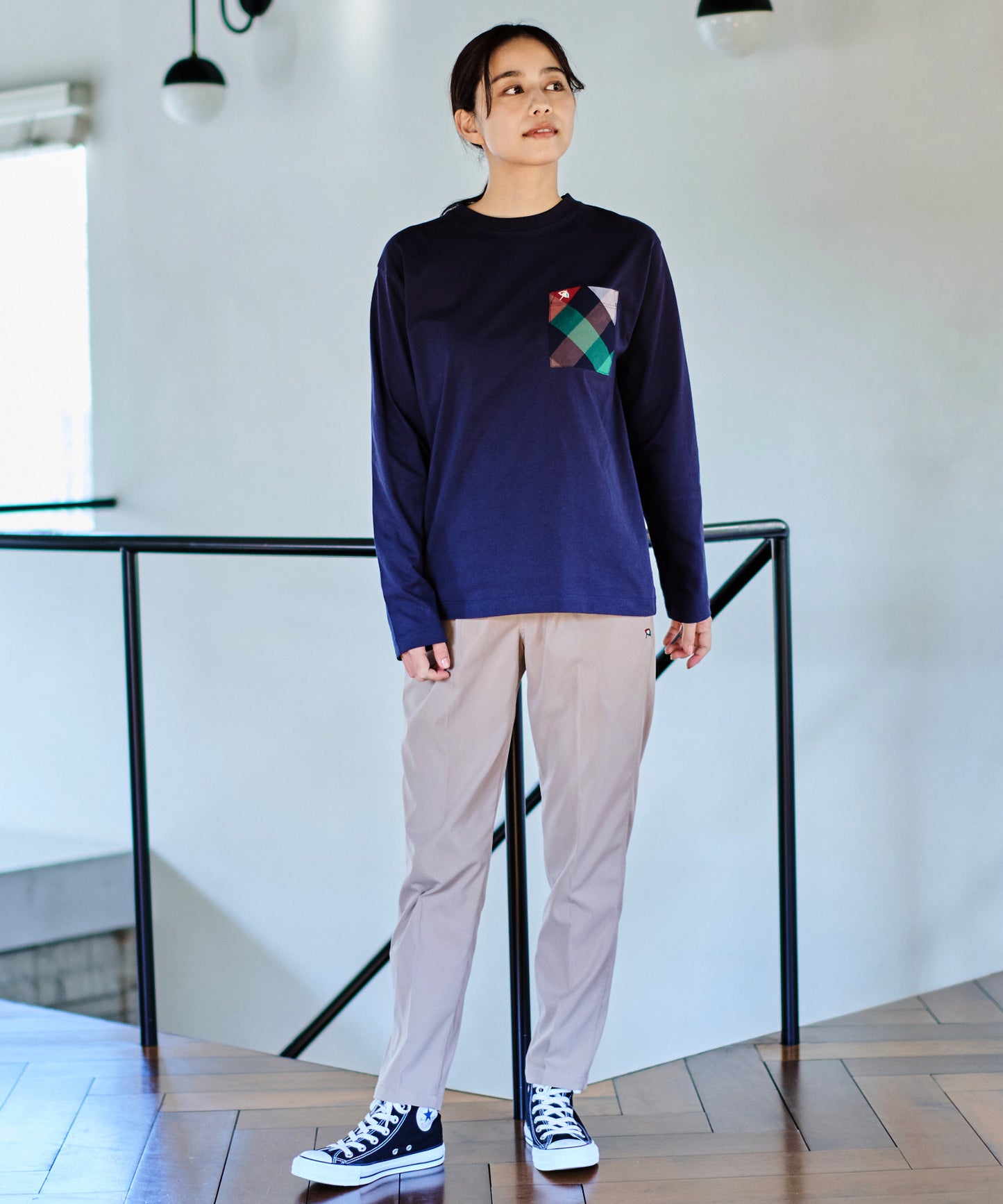 ビックパーマーチェックポケット シェアロングスリーブTシャツ