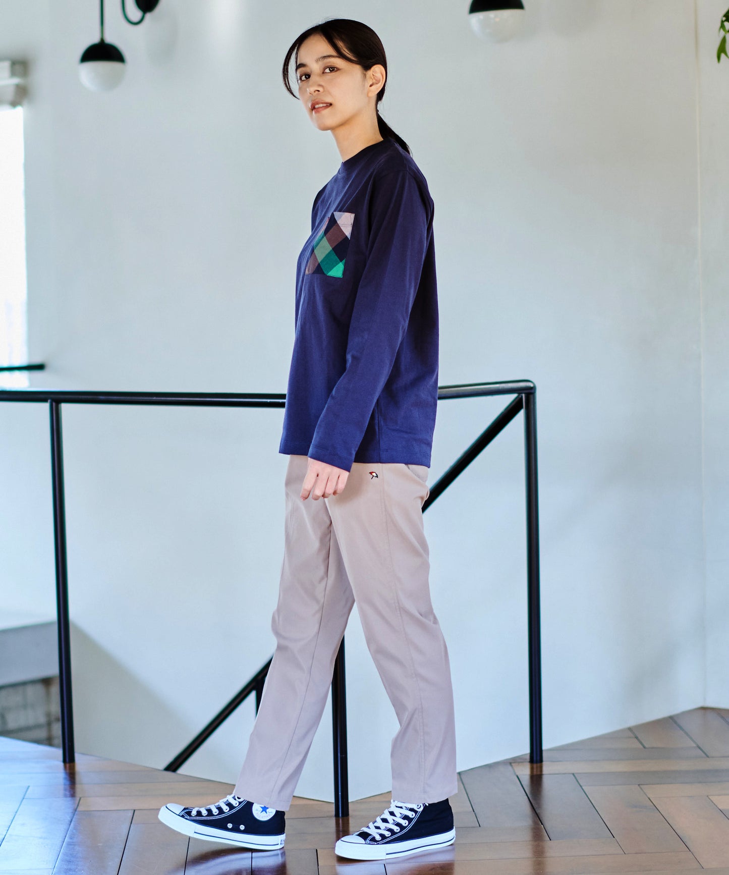 ビックパーマーチェックポケット シェアロングスリーブTシャツ